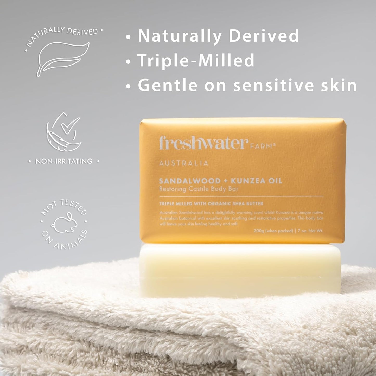 Natural Soap Bar- Healing Sandalwood + Kunzea Oil 7oz x 8 Pack.Castile Natural Bar Soap/Body Soap Bars With Essential Oil For Sensitive Skin