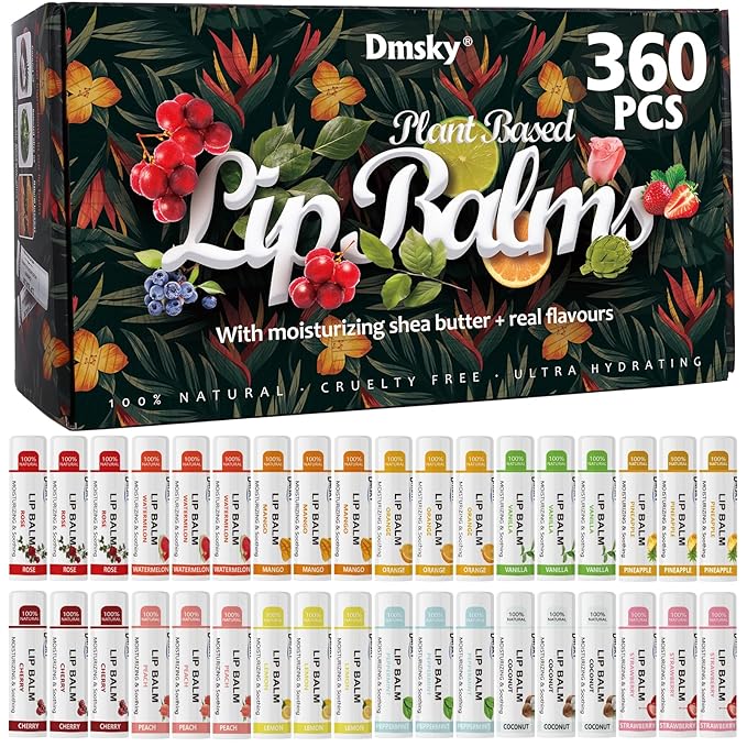 Dmsky Lip Balm Bulk, Fruit Lip Balm Variety Pack, Hydrating Lip Balm for Men Women Kids, 0.15 Oz, 360 count (Pack of 1)