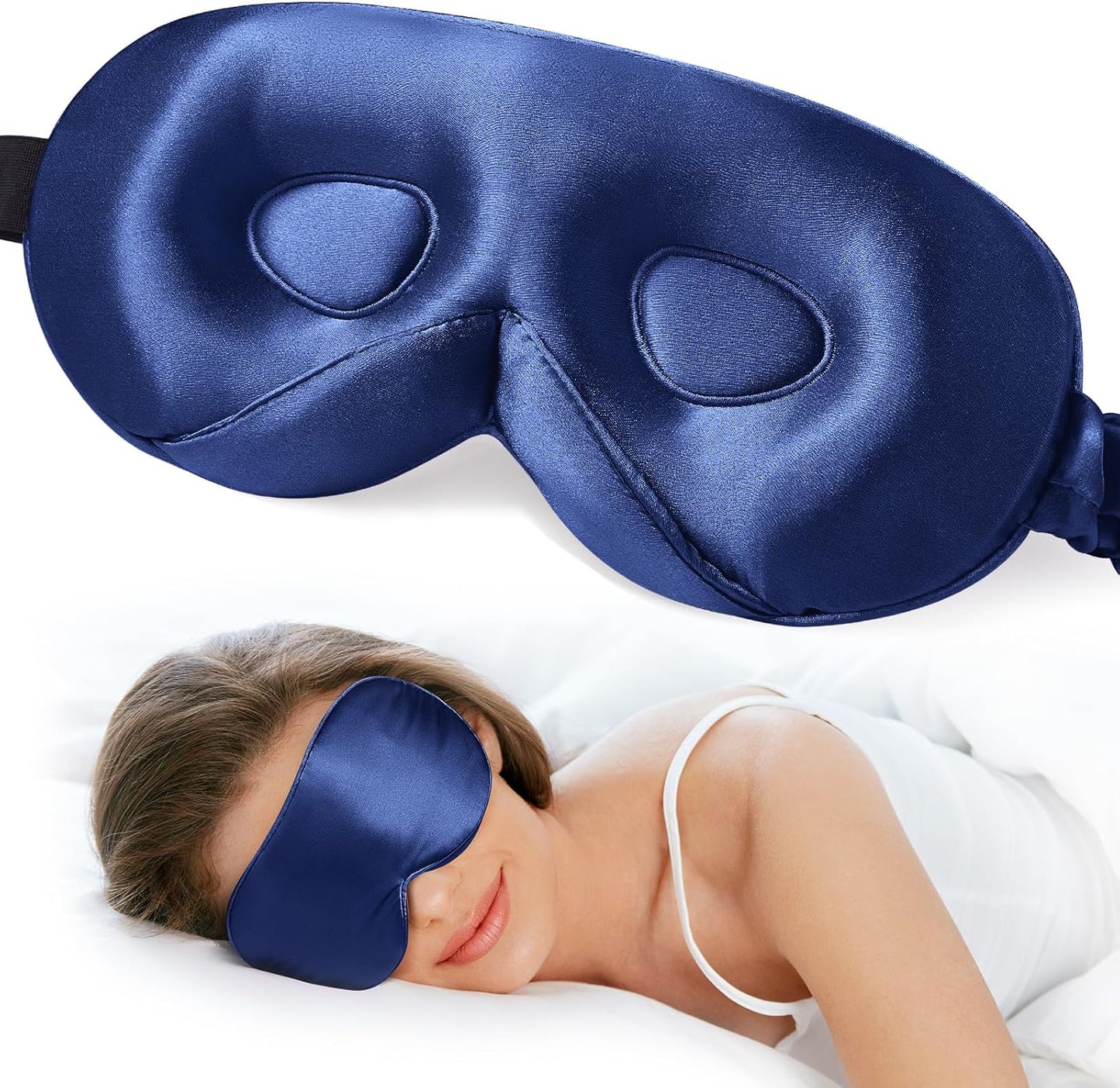 LitBear 100% 22 Momme Mulberry Silk Sleep Mask - 3D Contoured Eye Mask for Men Women, Soft Breathable Sleeping Mask with Adjustable Strap, Perfect Blocks Light for Sleeping (Midnight Blue)