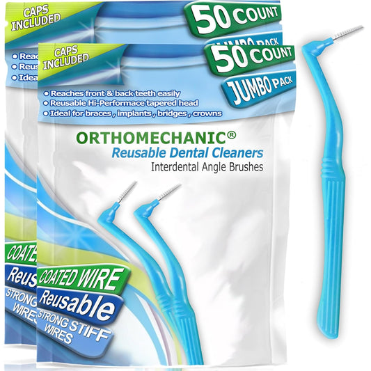 Reusable Interdental Angle Brushes Jumbo Pack - Remove Plaque - Toothpick (Standard - Blue - 50 Count Pack of 2)