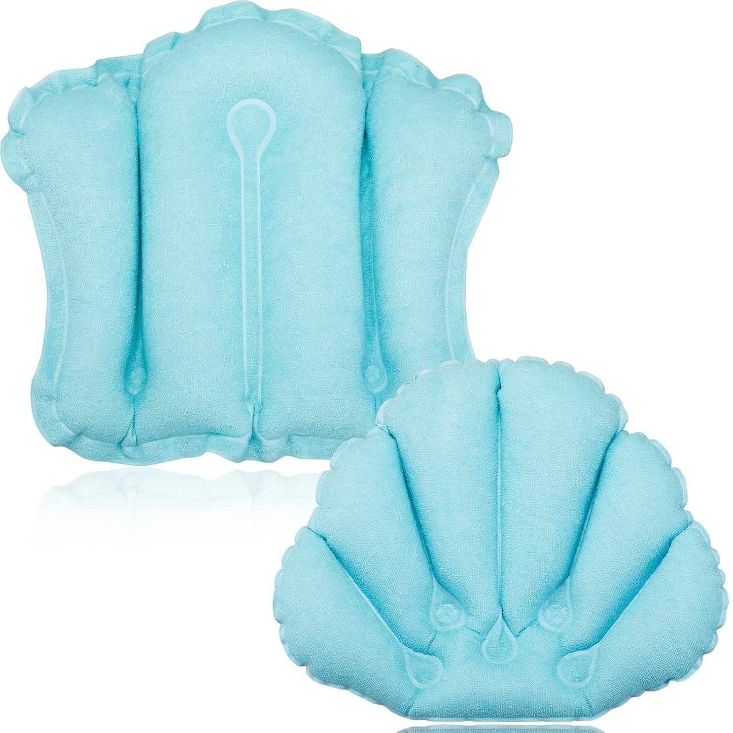 Jetec 2 Pcs Inflatable Bath Pillow with Suction Cup Bathtub Spa Pillow Neck Support Supplies Shell-Shaped Soft Inflatable Cushion Large Small Size Fits All Tub Pool Bath and Bathroom(Blue)