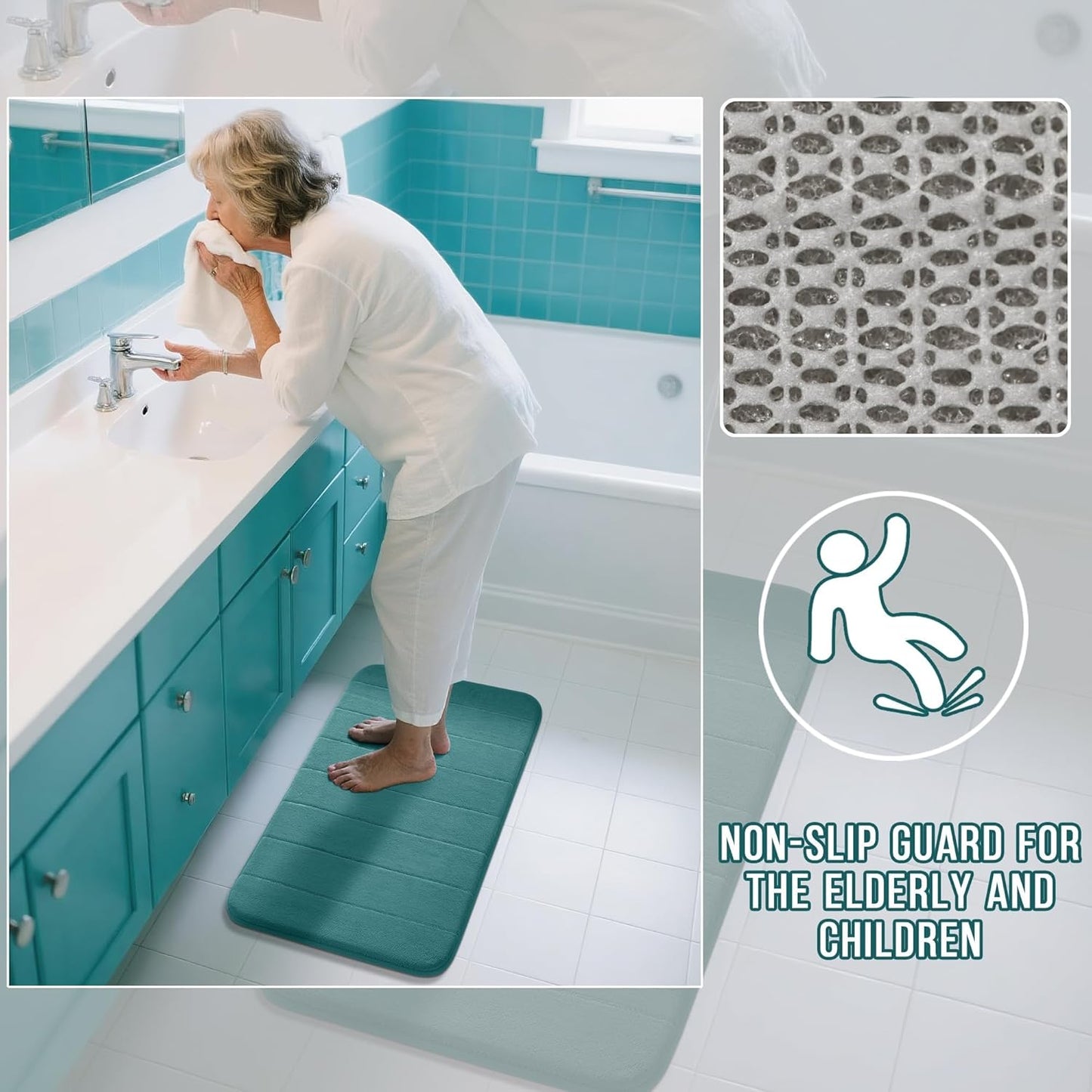 Yimobra Bathroom Runner Rugs 72"x24" Non Slip Washable Memory Foam Bath Mat, Super Soft Water Absorbent Hallway Carpet for Vanity Tub Shower, Teal