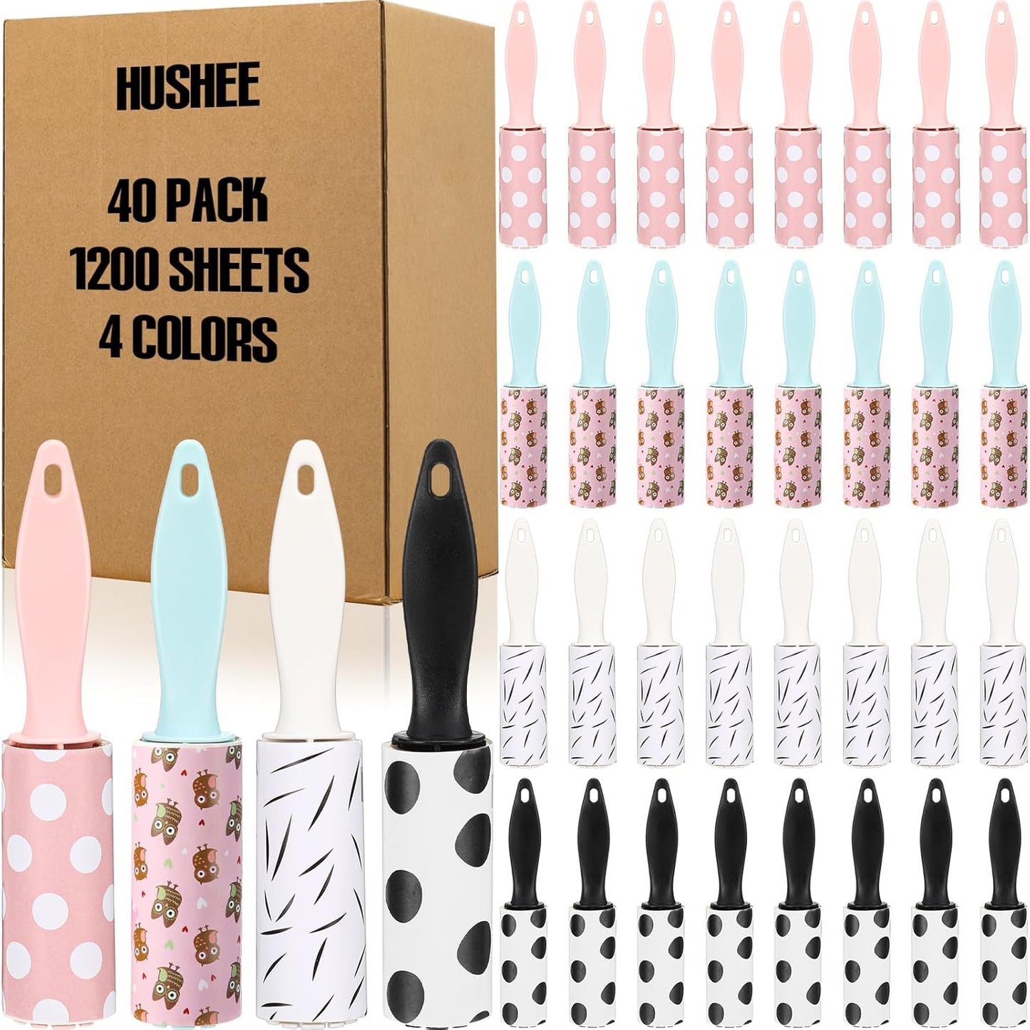 Hushee 40 Pcs Bulk Mini Lint Roller for Pet Hair and Clothes Lint Roller Travel Size Removers Sticky Removing Tool for Travel, Gift Bags, Furniture, Car Seat