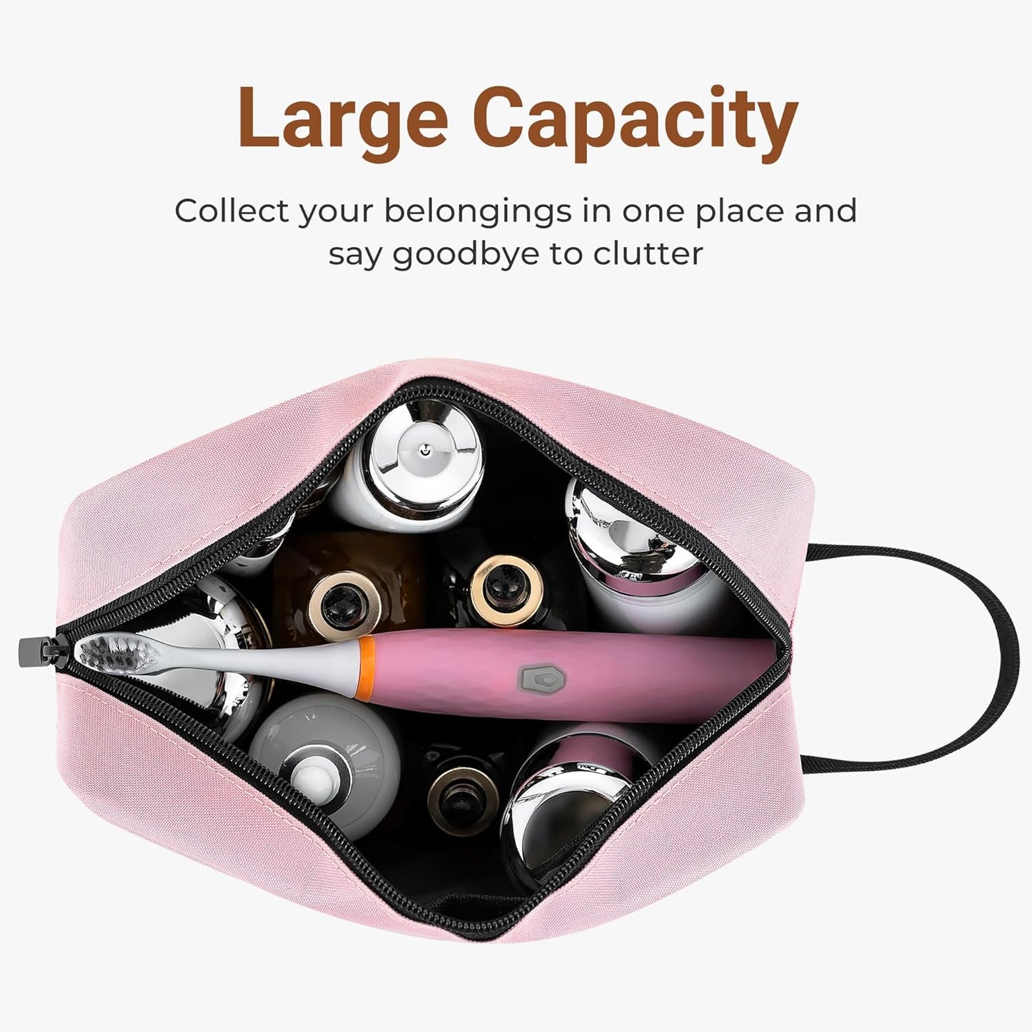 Elviros Travel Toiletry Bag for Women and Men, Lightweight Makeup Bag Hanging Dopp Kit with Compartment Cosmetic Organizer Small Tool Bag Travel Essentials, Pink