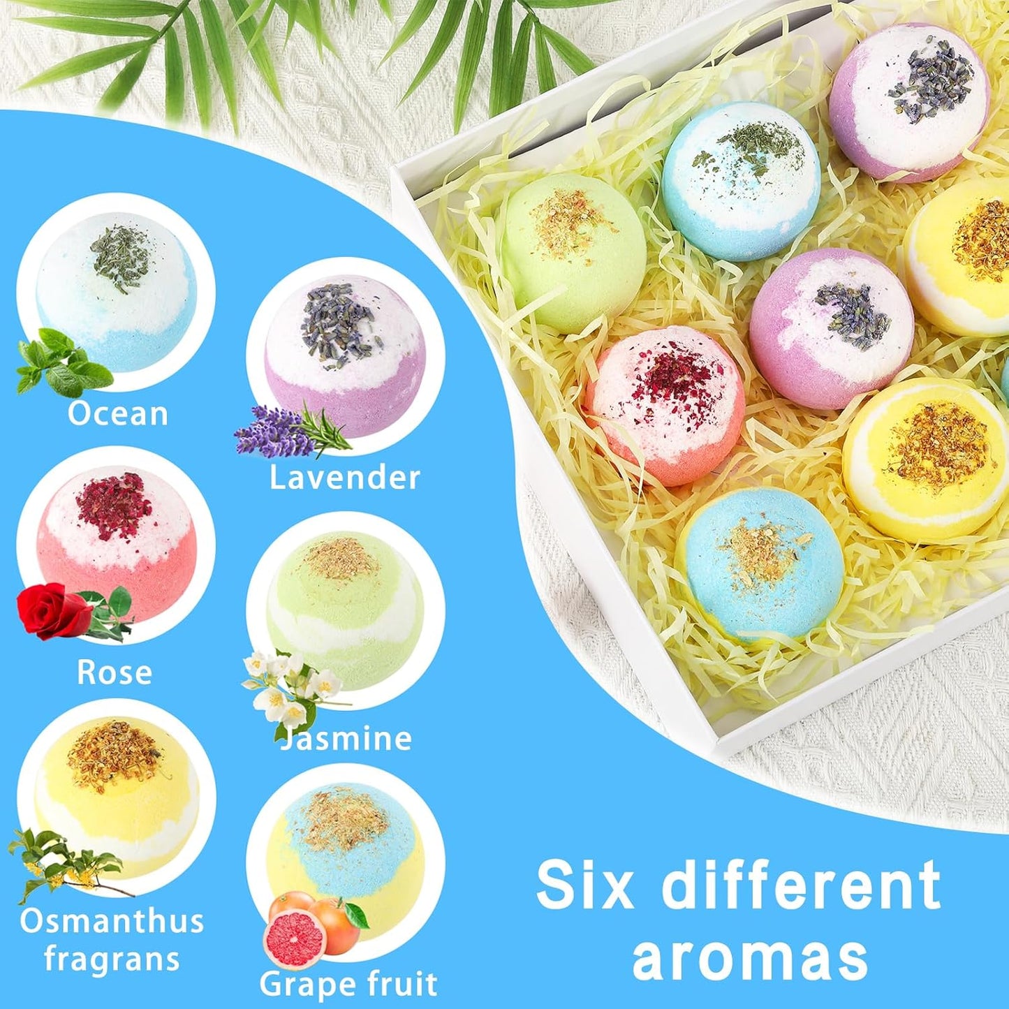 Bath Bombs for Women, USIN Natural Bubble Bath Balls Gift Set, Pack of 12 Pcs Multiple Bath Bomb, SPA Relaxing, Self Care, Gifts for Women, Men, Girls, Boys, Natural Flower Petals, 3.53 Oz Large Size