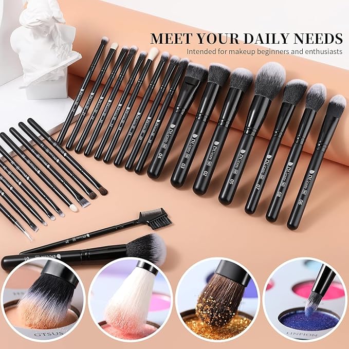 DUcare 27Pcs Makeup Brush Set Black Professional Premium Cosmetic Brushes for Foundation, Concealer, Eyeshadow, Blending, Powder, Contouring