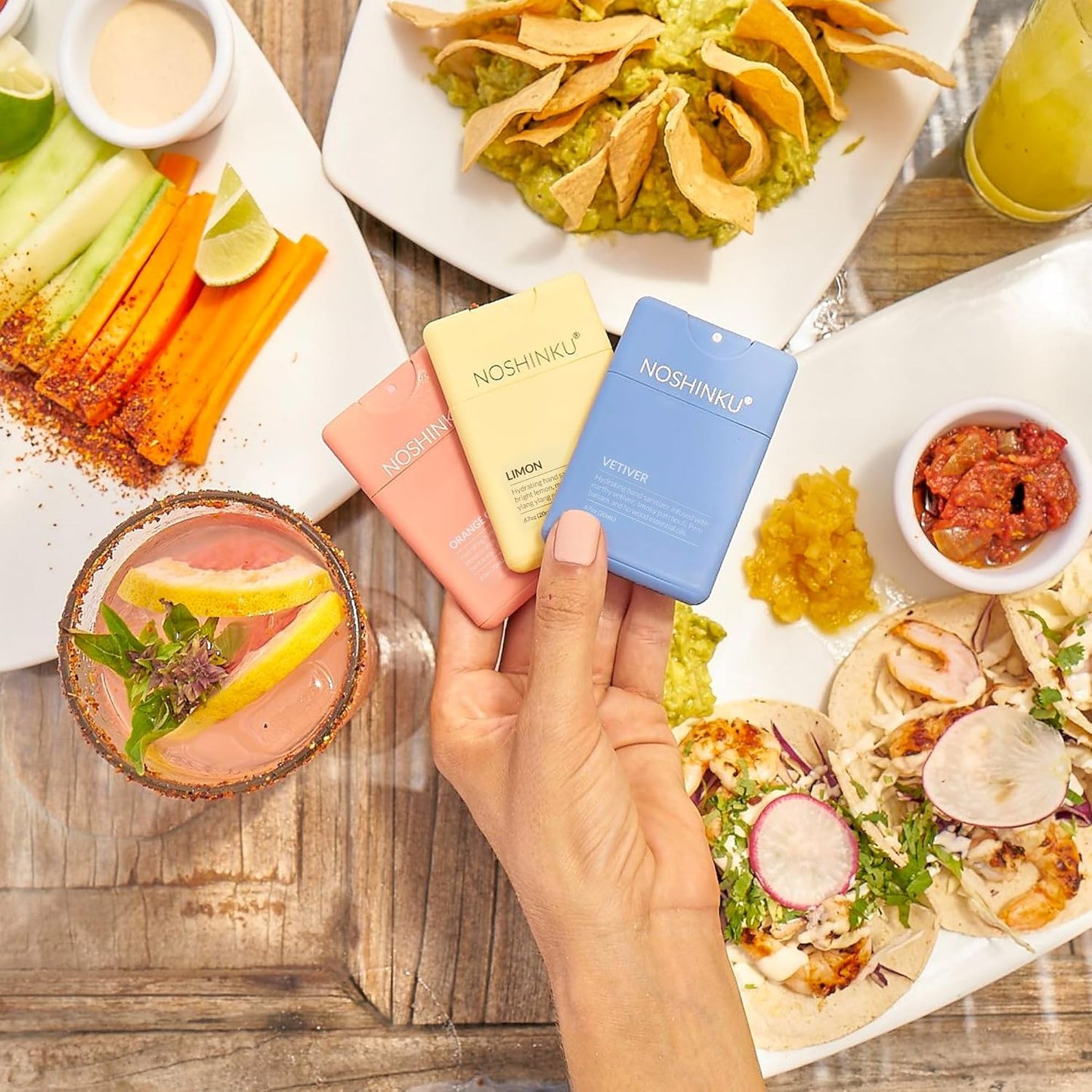 Noshinku - Refillable Hand Sanitizer Discovery Deux 3-Pack, Travel Size Spray, Hydrating Botanical Oils, Natural Ingredients, All Natural Fragrances, Sugarcane Derived Alcohol, No Parabens, No Dyes