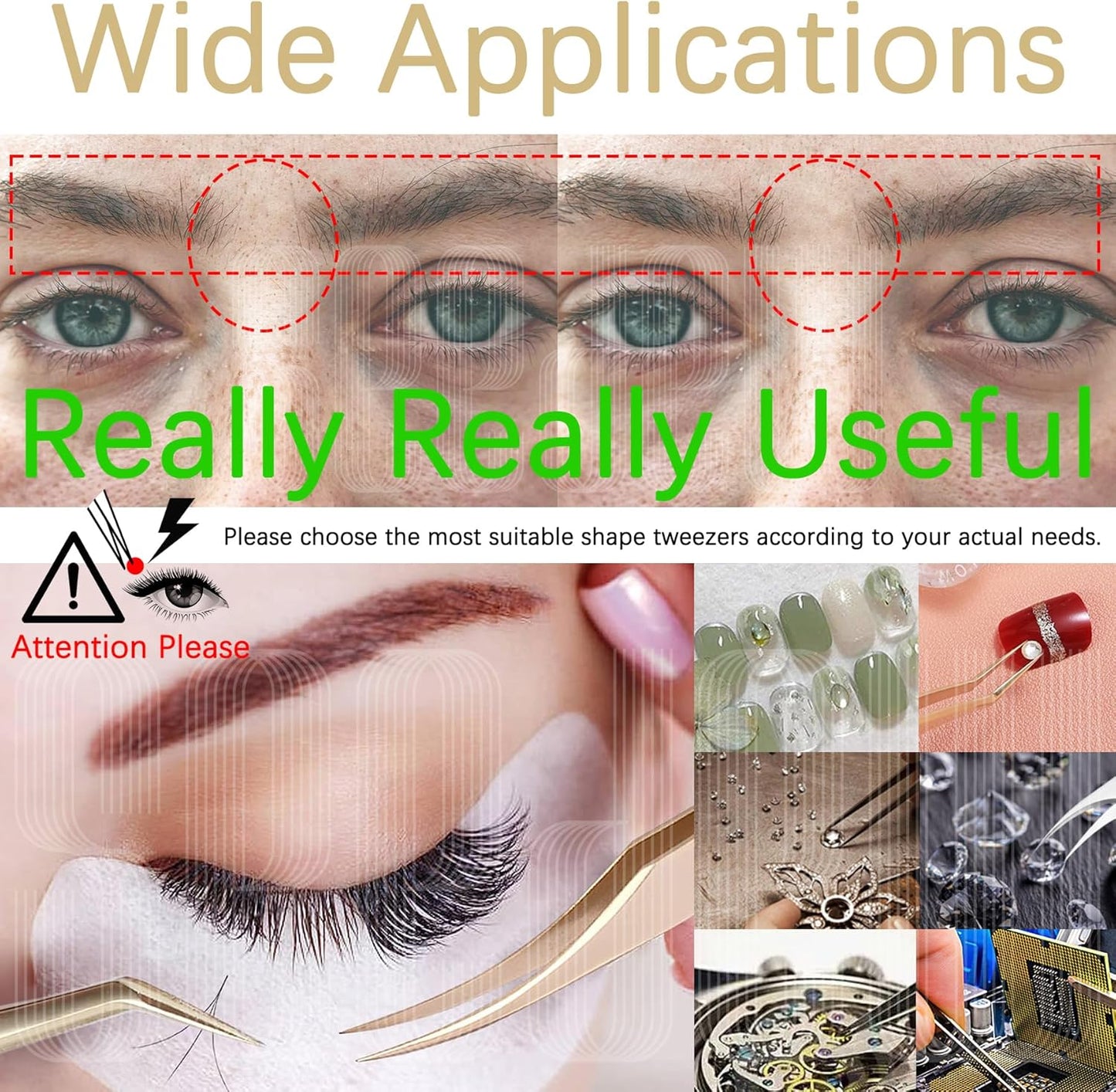 Tweezer Eyelash Extensions 1 PCS Stainless Steel 90 Degree Pointy Boot L Shape Tweezer Isolation Professional Precision Supplies Application Tools for Lash Tech Artist Beginner(Golden)