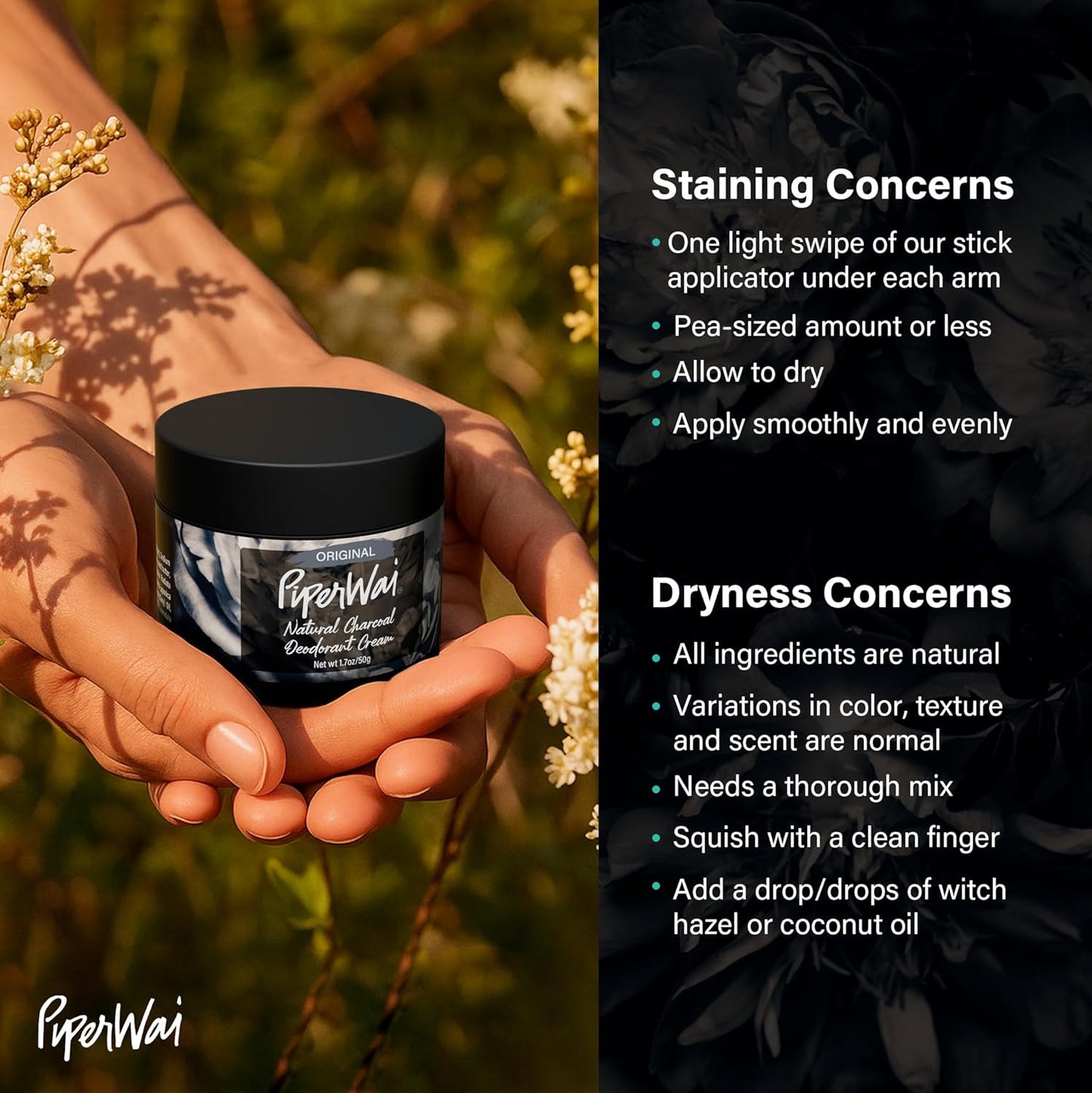 PiperWai Natural Deodorant Cream for Women & Men | Aluminum Free with Activated Charcoal & Magnesium | Vegan Shark Tank Product | 2 oz Scented Jar 2-Pack