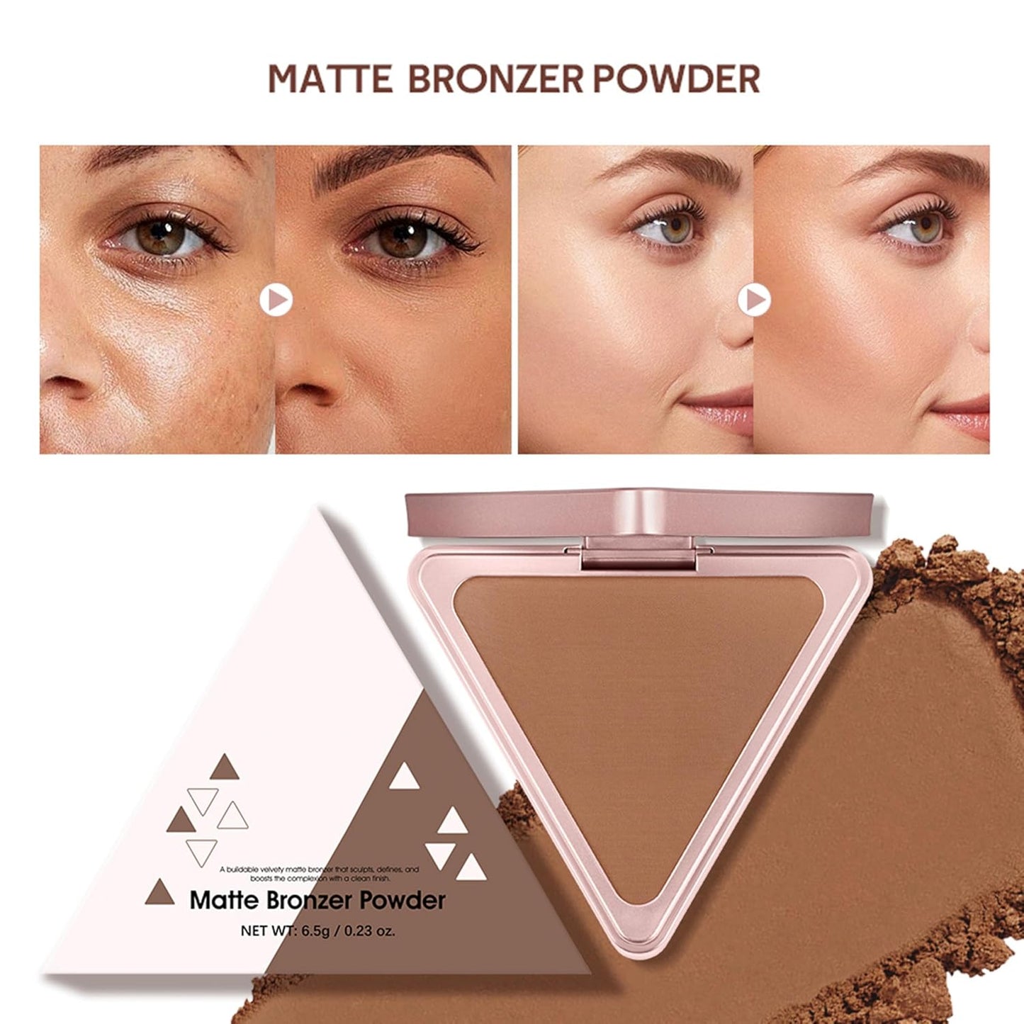 MAEPEOR Matte Bronzer Powder 5 Colors Buildable Natural Contour Bronzer Palette Long Lasting Setting Face Bronzered Powder (04 Medium)