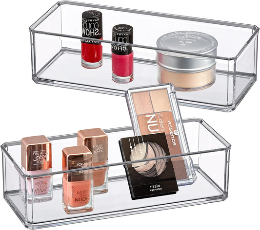 Amazing Abby - Glamour - 2-Pack Acrylic 1-Compartment Makeup Organizer, Transparent Plastic Lipstick Holder, Perfect Bathroom Vanity Storage Solution for Lipsticks, Nail Polishes, and More