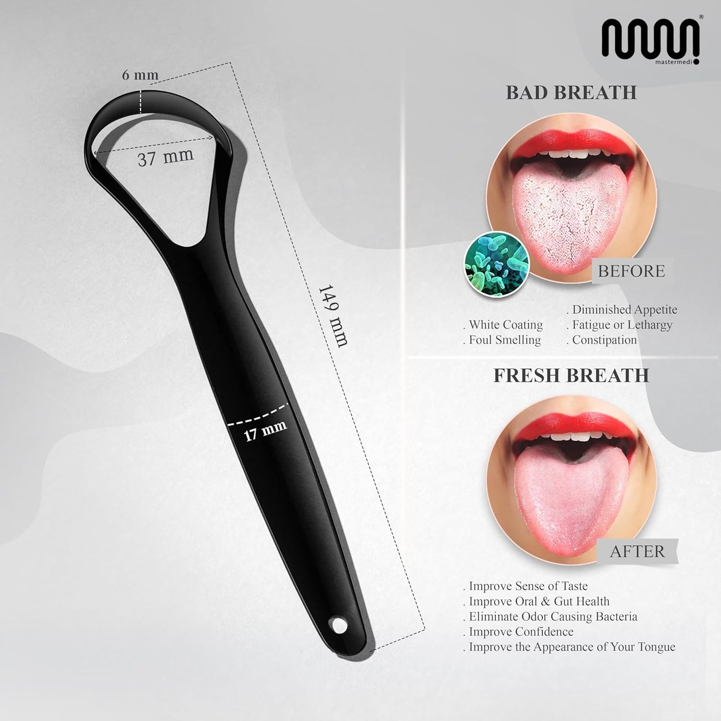 MasterMedi Black Tongue Scraper with Cases (Spoon Shape, 2 Pack), Tongue Scrubber for Bad Breath Treatment, Easy to Use Tongue Scraper for Adults, Tongue Cleaner for Oral Care