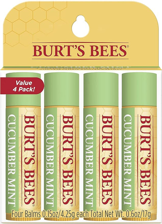 Burt's Bees 100% Natural Origin Moisturizing Lip Balm, Cucumber Mint with Beeswax, 4 Tubes