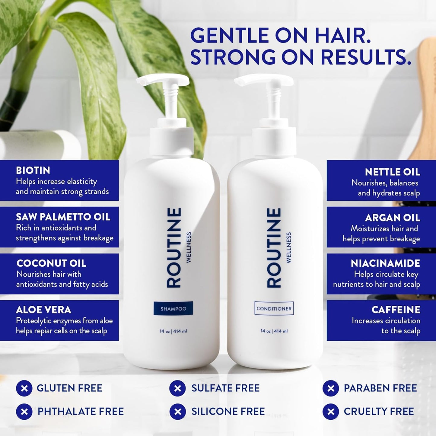 Routine Wellness Anti-Thinning Shampoo and Conditioner Set for Thinning Hair - Biotin DHT Blocker Women & Men - Color Safe Shampoo for Hair Loss & Healthier Hair - Vanilla Blossom (Pack of 2)
