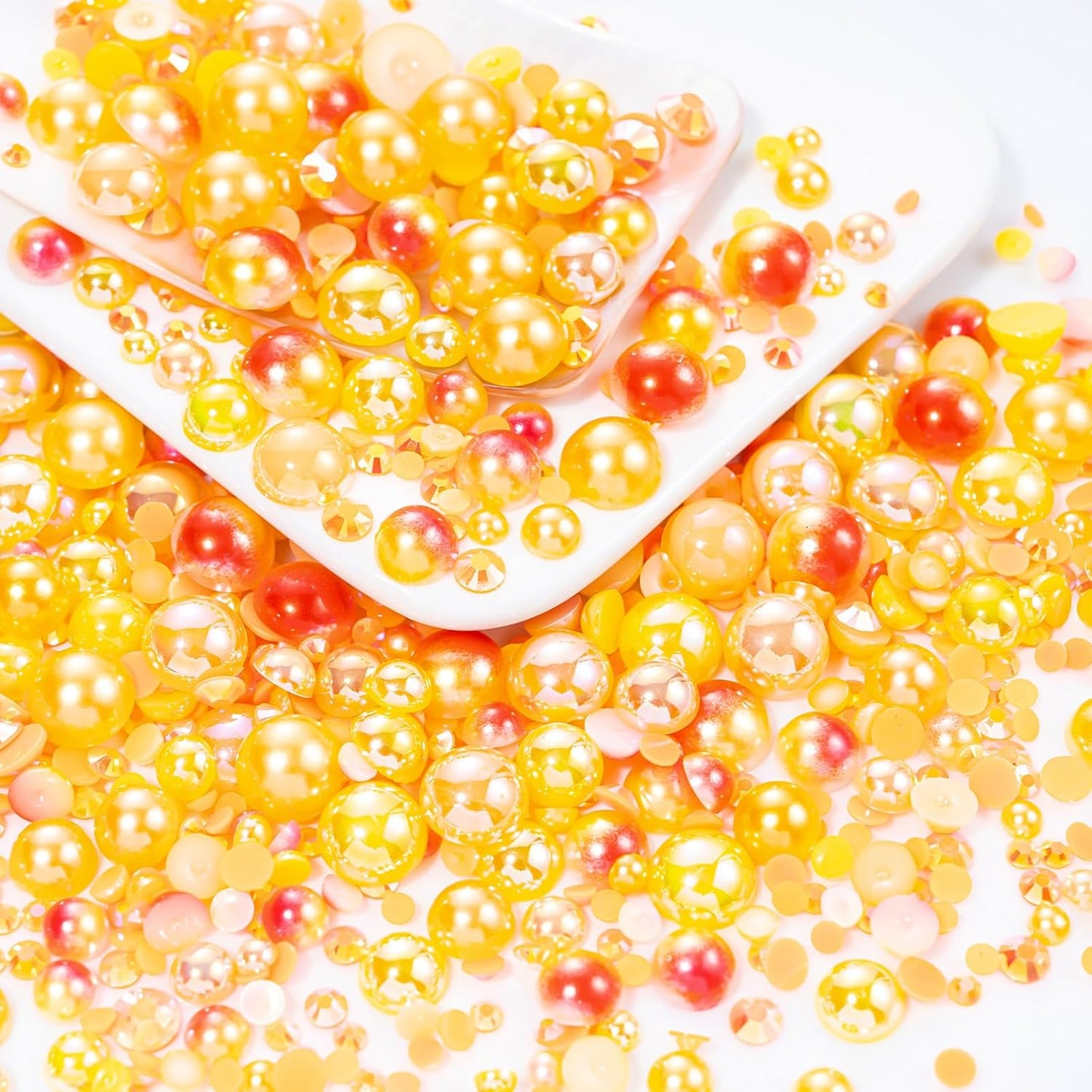 60g Orange Sun Magic Flat Flat Back Pearls Rhinestones for Crafts Mixed Size 3mm-10mm AB Color Round Half Pearls Flatback Pearl Beads and Resin Rhinestones Set for Face Art with Glue