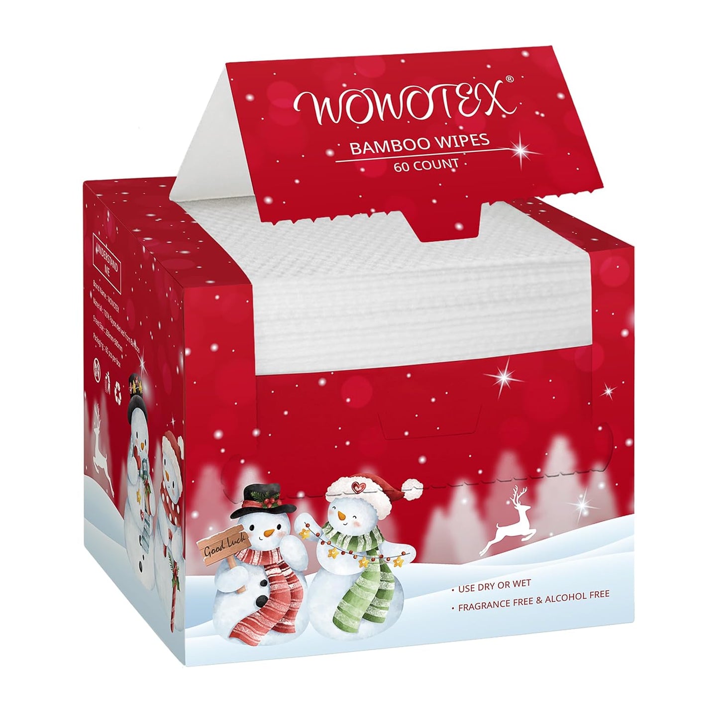 Christmas Style WOWOTEX Disposable Face Towel Biodegradable Large Dry Face Wipes 60 Count/1 Box Extra Thick Soft Clean Facial Towels for Sensitive Skin, Facial Cleansing, Nursing, 10"×12"