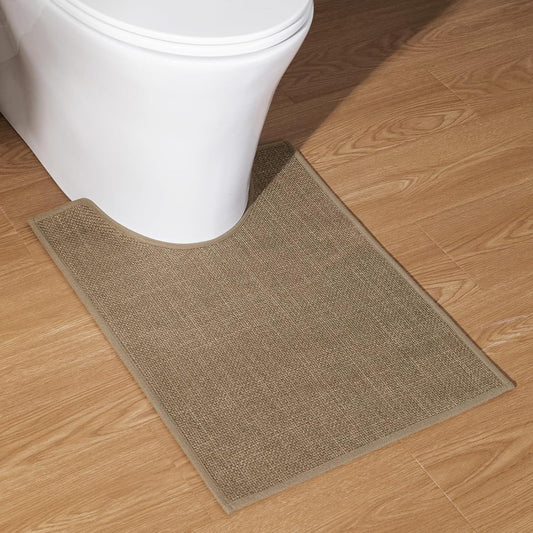 chakme Bathroom Rugs Mat U-Shaped 24x17, Ultra ThinNon Slip Bath Mat Small Quick Dry Absorbent Bath Matfor Bathroom Floor, (Dark Beige, U-24"x17")