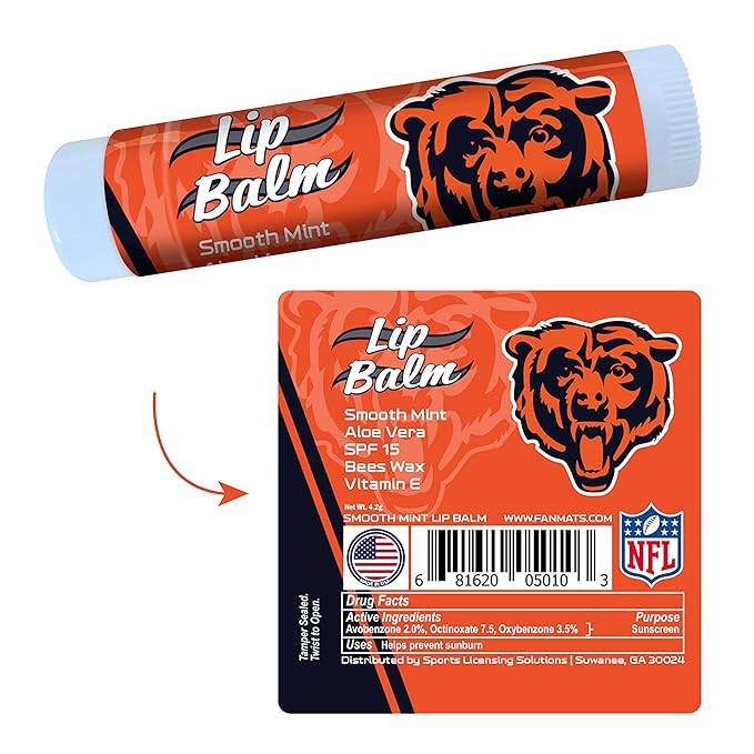 FANMATS 34628 Chicago Bears Smooth Mint SPF 15 Lip Balm