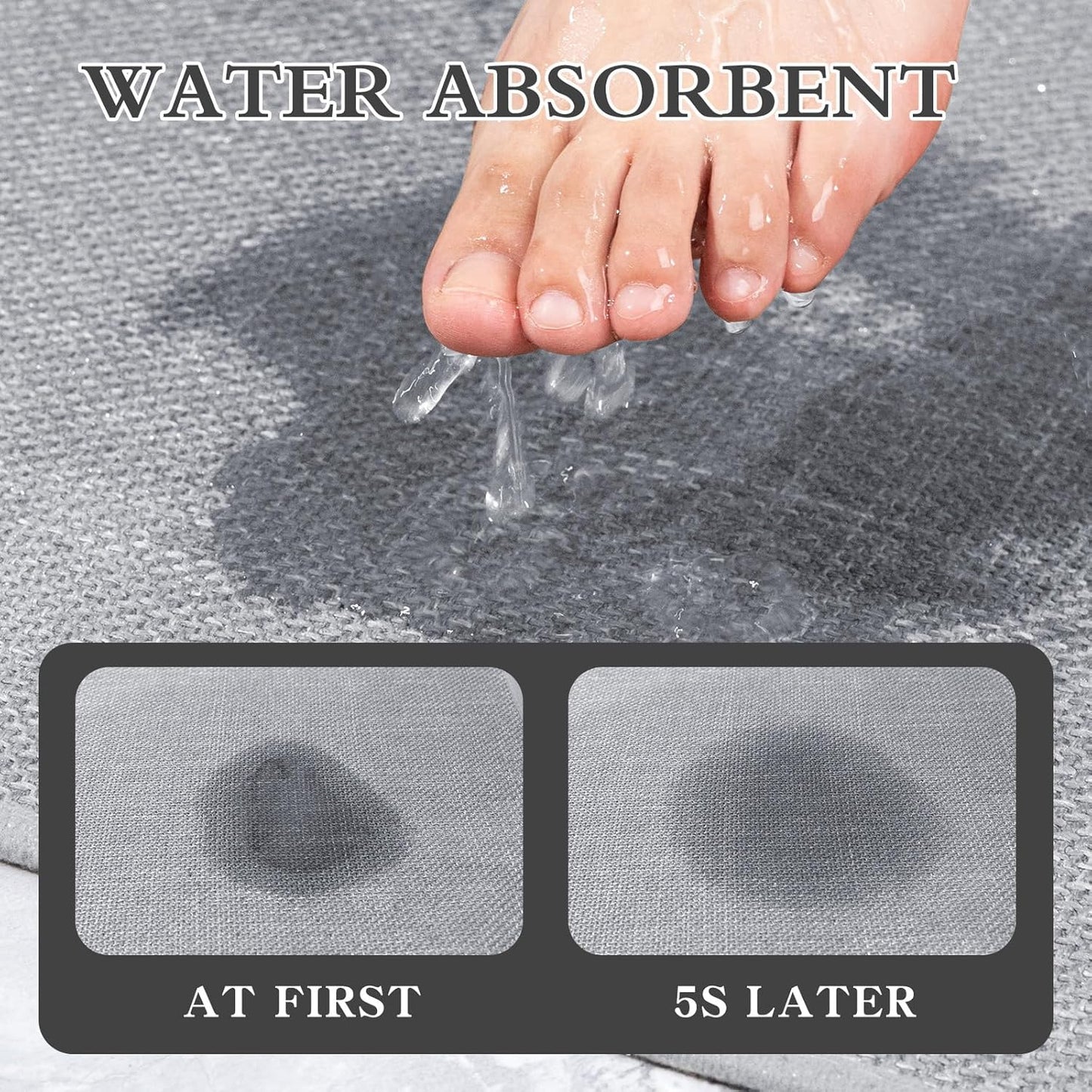 chakme Bathroom Rugs Mat 32x17, Ultra Thin Non Slip Bath Mat Quick Dry Absorbent Bath Mat for Bathroom Floor, (Light Grey, 32"x17")