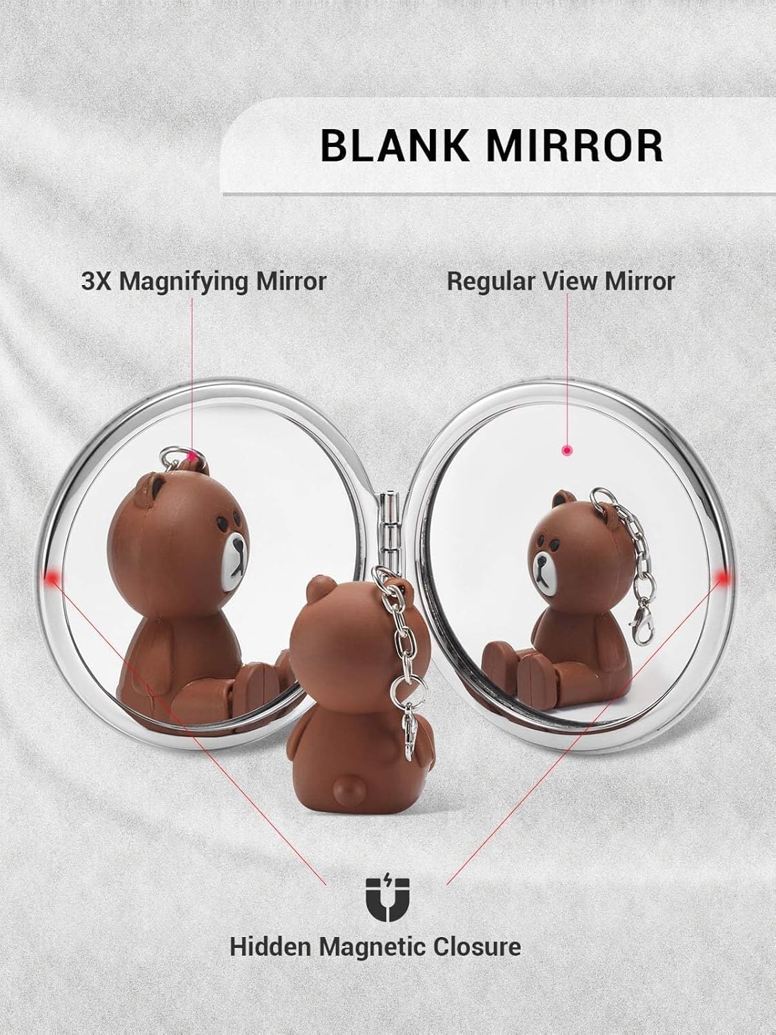 Compact Mirror Bulk, Set of 12 Round Double-Sided 1X/3X Magnification PU Leather (Black, 2.8")