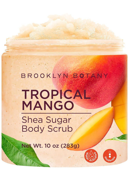 Brooklyn Botany Tropical Mango Shea Sugar Scrub for Body 10 oz – Deeply Hydrating and Gently Exfoliating Body Scrub for Women and Men - Made with Jojoba Beads