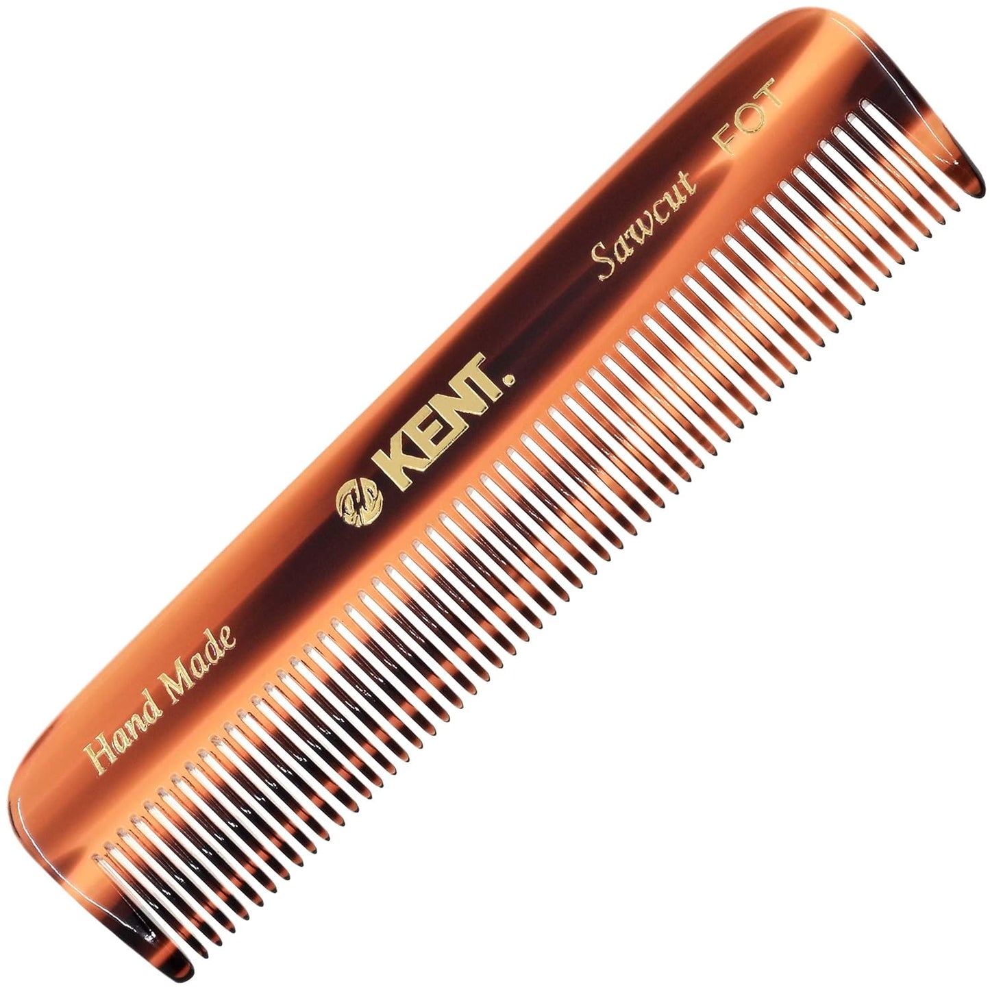 Kent FOT Tortoise Fine Tooth Handmade Pocket Comb for Men, Women and Kids, Hair Comb Straightener for Everyday Grooming and Styling, Beard and Mustache, Saw Cut and Hand Polished, Made in England