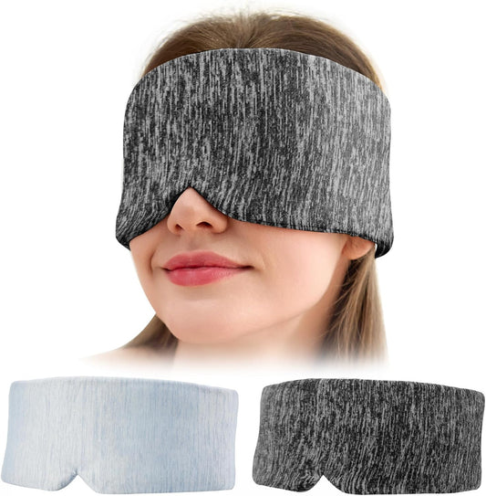 2 Pack Sleep Masks, Cooling Fabric Soothing Sleeping Mask for Side Sleeper, Large Size Adjustable Velcro Cool Eye Masks, No Gel, No Eye Cups, No Pressure (Light Blue & Black Gray)