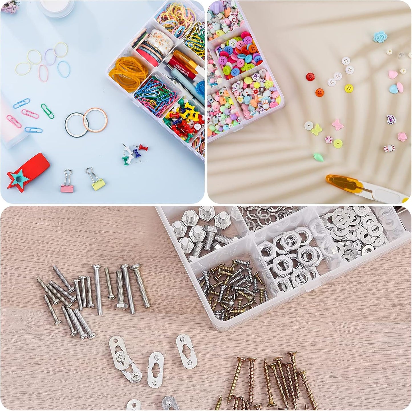 15 Large Grids Plastic Organizer Box with Dividers, Clear Compartment Container Storage for Washi Tapes Beads Crafts Jewelry Fishing Tackles, Size 11 x 6.3 x 2.2 in