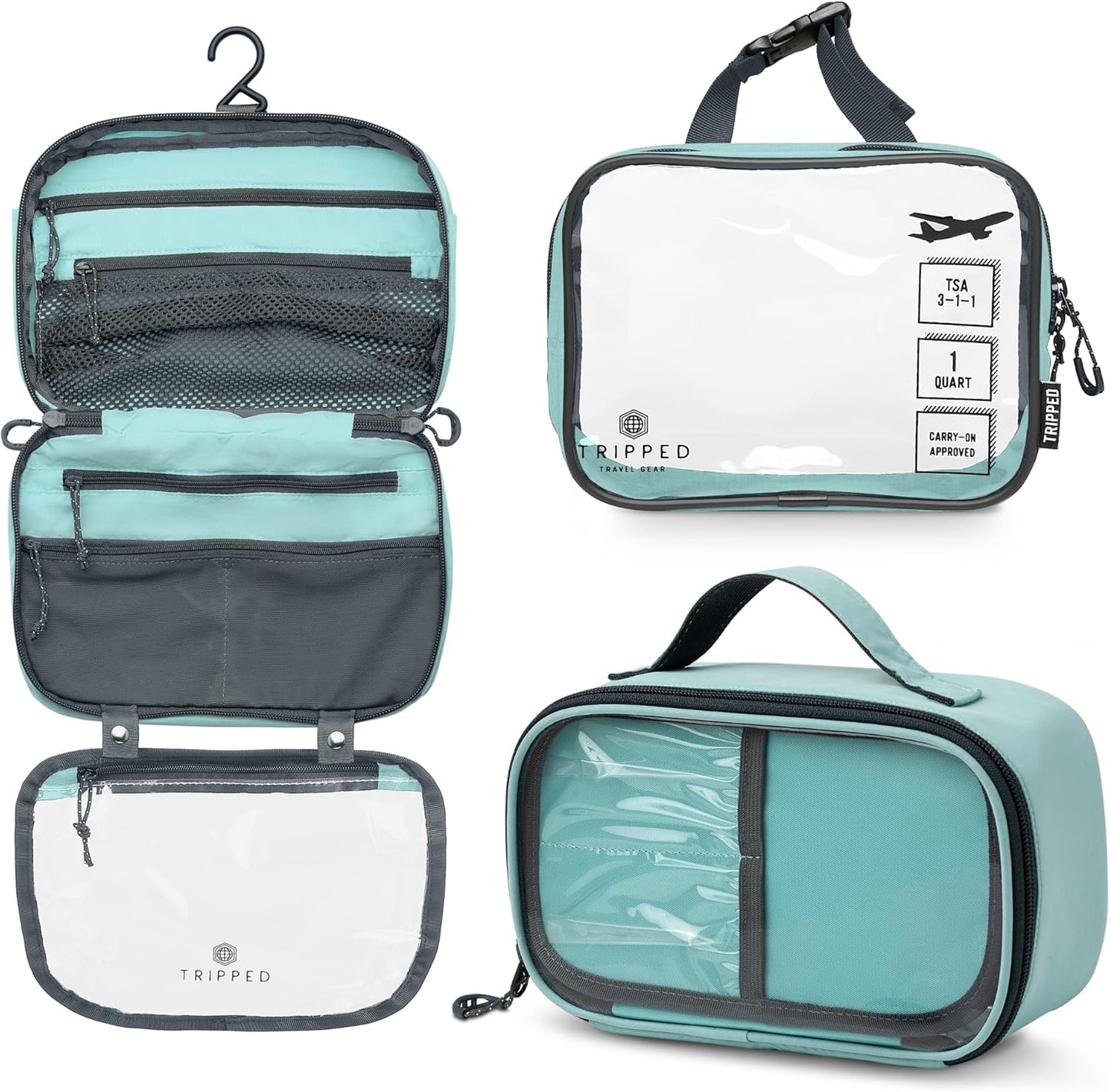 Toiletry Bag Kit Set: Hanging Travel Toiletry Bag + 311 TSA Cosmetic Liquid Bag + Ultralight Accessory Organizer Pouch