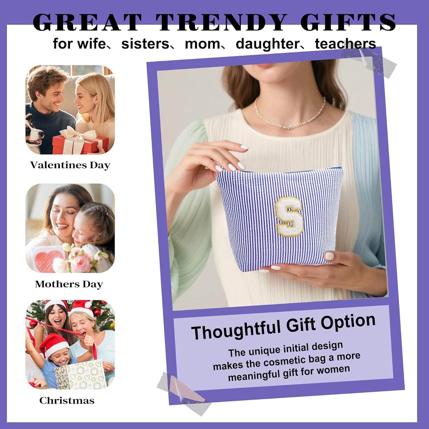 Travel Makeup Bag Organizer - Travel Essentials Toiletry Bag for Women, Initial Travel Toiletry Bag with Zipper | Preppy Stuff Birthday Gifts for Women Mom Daughter, Blue Letter G