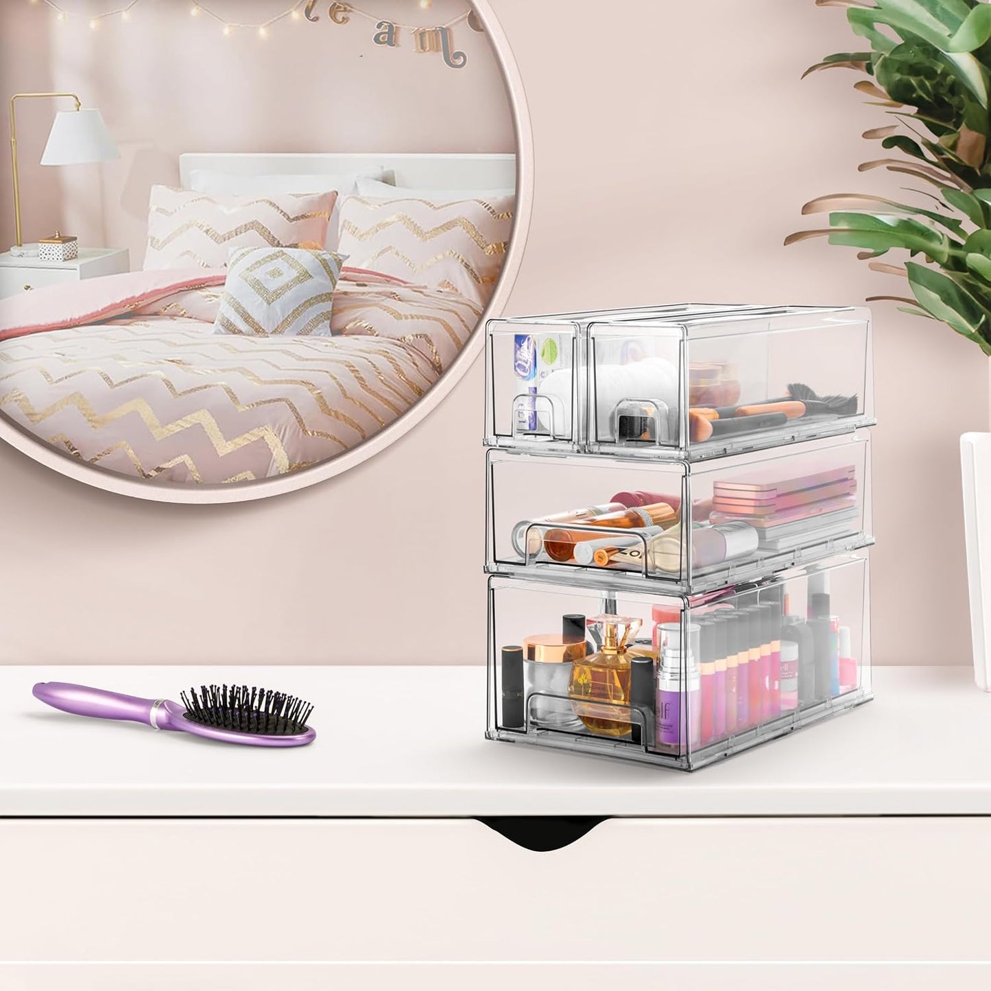 Sorbus Small Clear Stackable Storage Drawers – 4-Pack Plastic Organizer Bins with Handles – Stackable Pull-Out Storage Drawers for Closet, Pantry, Office, Bathroom, Craft, and Toy Organization