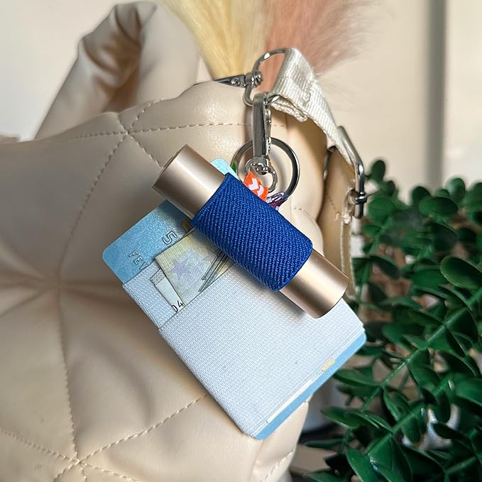 LipBalm Holder with Keychain, Lipstick Holder Keychain, Lip Gloss Holder Keychain, Never Lose Your Lip Balm, Lip Gloss or Lipstick with Cute Elastic Lip Balm Keychain Holder (Blue)