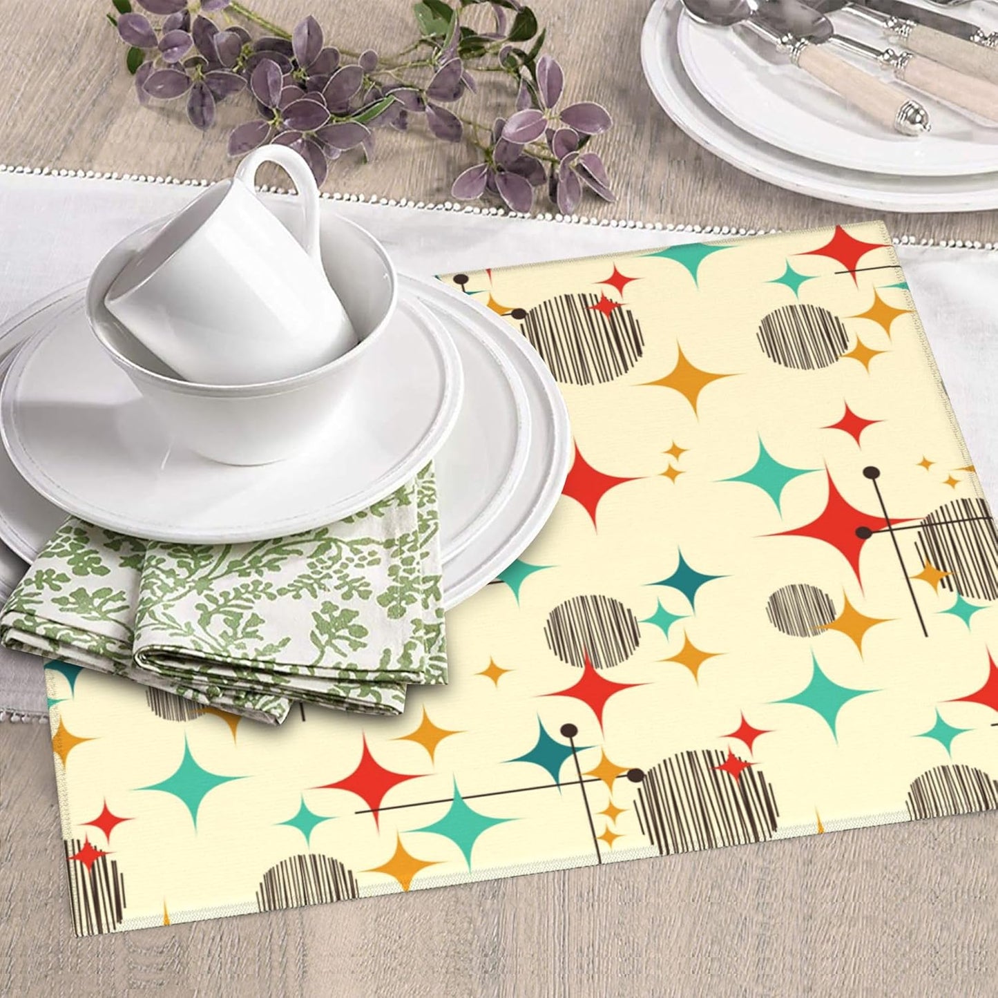 Mid Century Modern Atomic Retro Dish Drying Mat for Kitchen Counter Washable Absorbent Drying Mat Reversible Microfiber Yellow Drying Pad Home Holiday Decor Kitchen Accessories 16"x18"