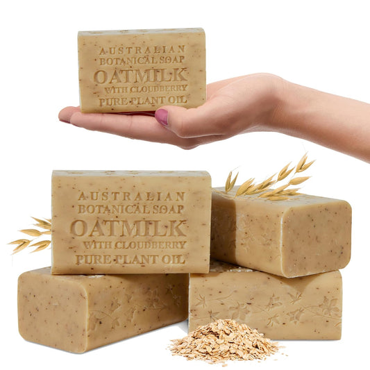 Australian Botanical Soap Oat Milk with Cloudberry 6.6 oz Luxury Soap Bars Enriched with Shea Butter, Suitable for Men, Women and All Skin Types, Pack of 4
