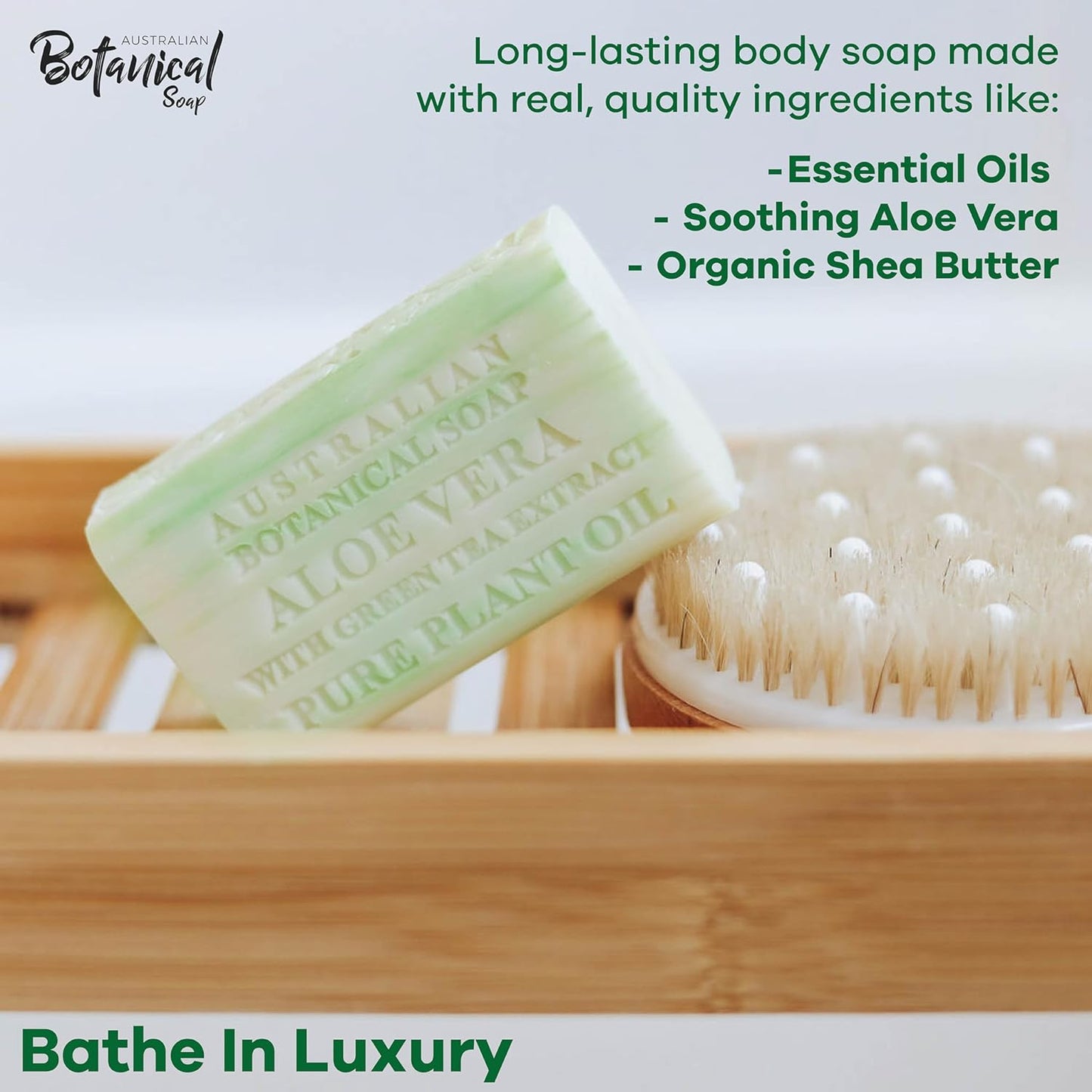 Australian Botanical Soap Aloe Vera with Green Tea Extract 6.6 oz Luxury Soap Bars Enriched with Shea Butter, Pack of 4