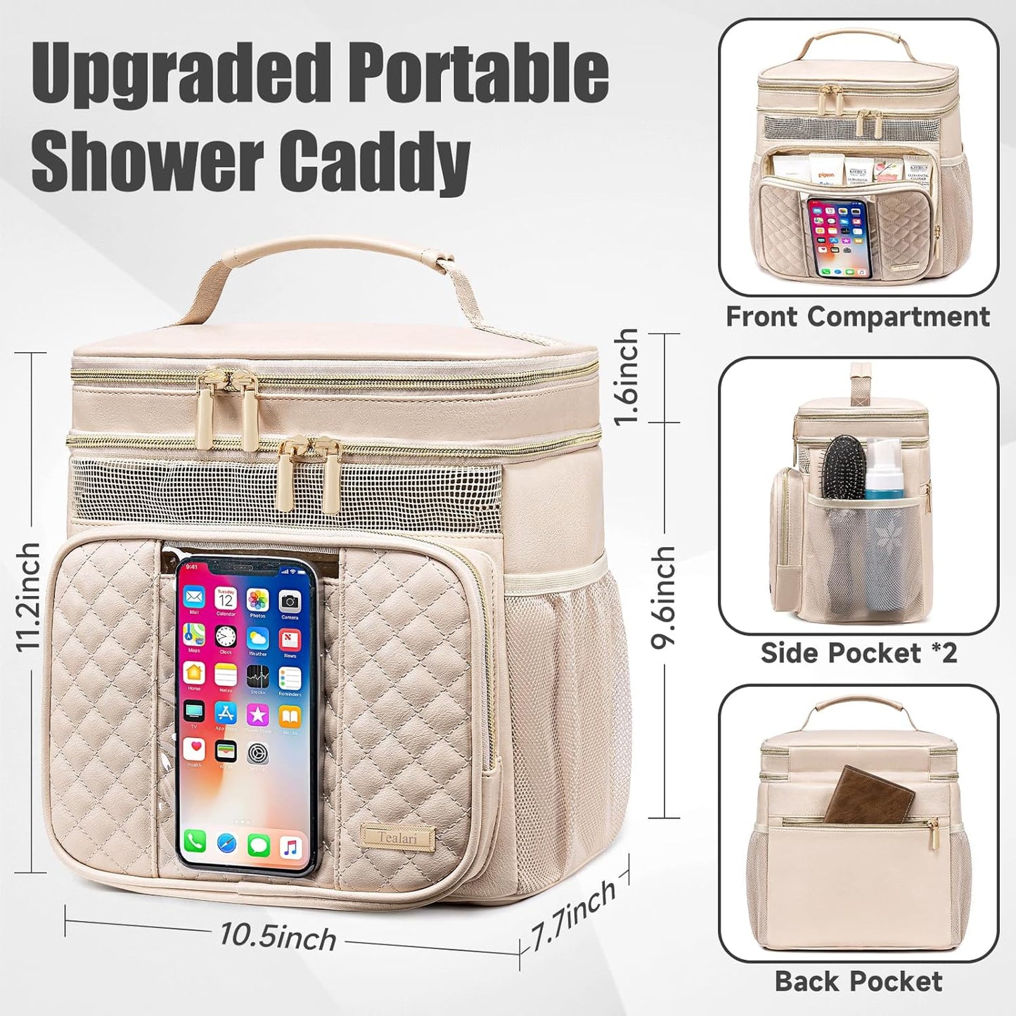 Large Leather Toiletry Bag for Women Men,Bathroom Bag,Water Resistant Portable Shower Caddy for College Dorm,Hanging Toiletry Bags for Traveling,Gym Camping Cruise Ship Travel Essentials Shower Bag