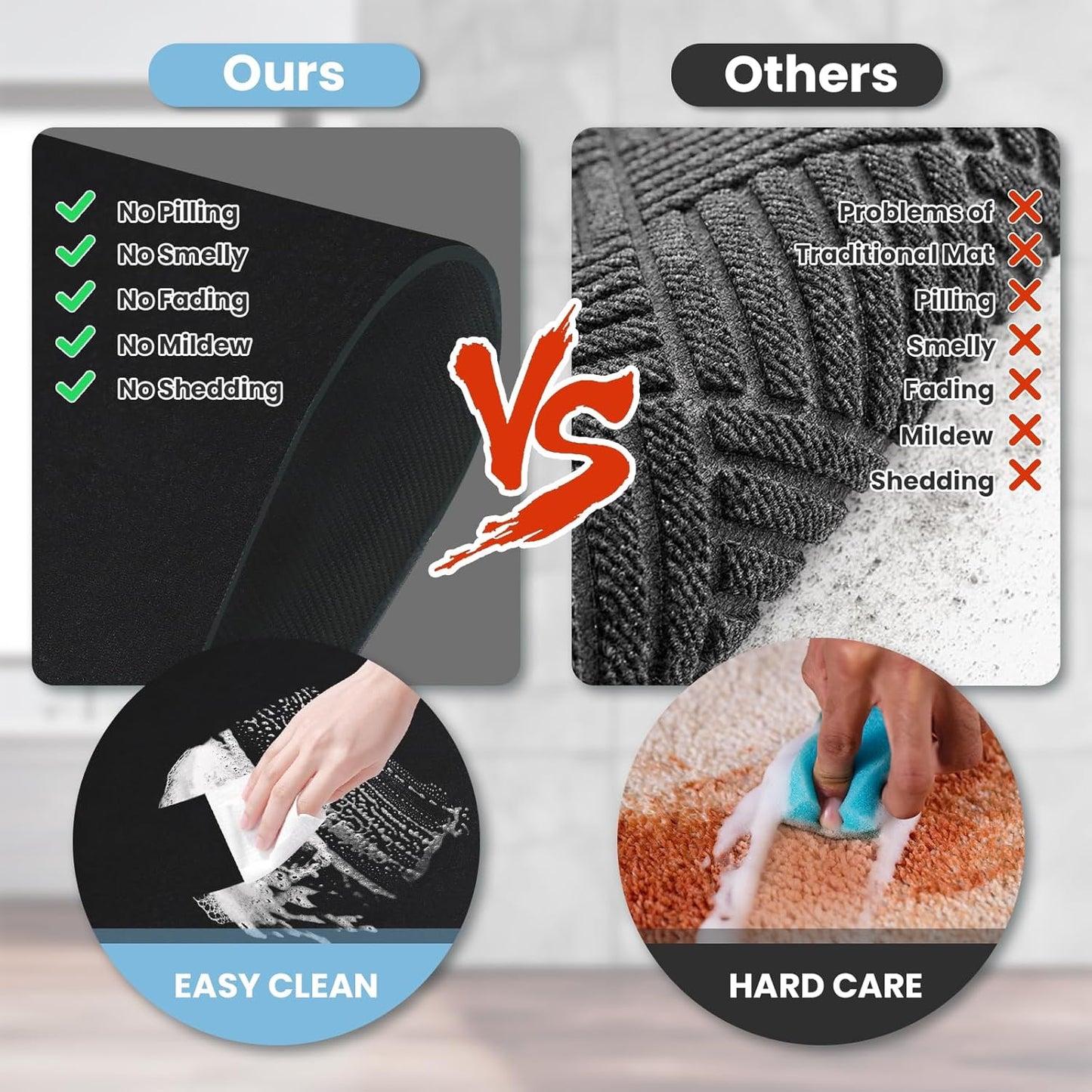 Diatomaceous Earth Bath mat Bathroom Rugs Super Absorbent Quick Dry Non Slip Bath Mat Thin Bathroom Floor Mats Fit Under Door-Shower Rug for in Front of Bathtub Shower, Black, 23.6"x66.9"