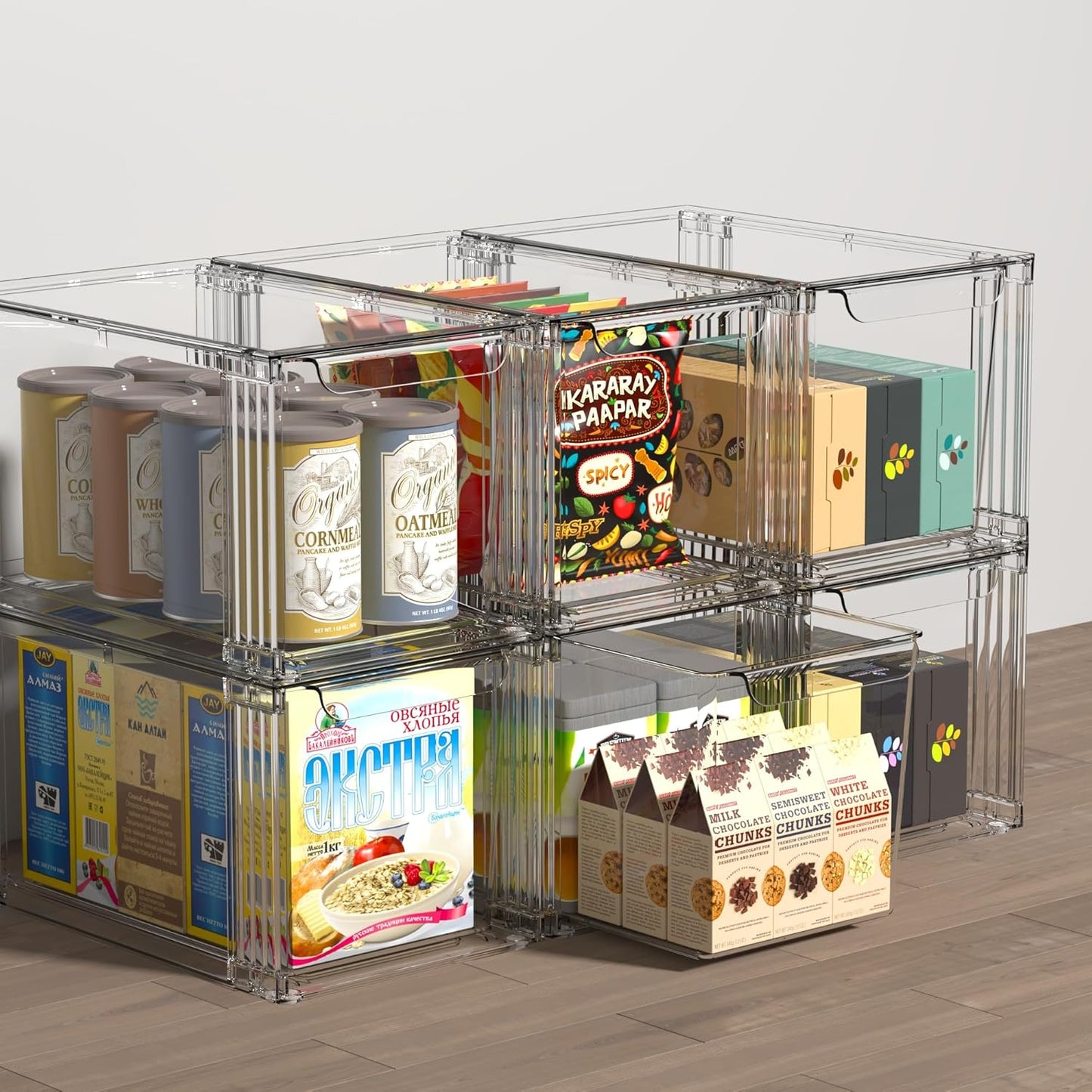 Stackable Kitchen Storage Drawers,Clear with Handles Acrylic Bathroom Makeup Organizer Bins,Easily Assemble,For Vanity, Undersink, Kitchen Cabinet,Pantry Organization and Storage (2Pack)