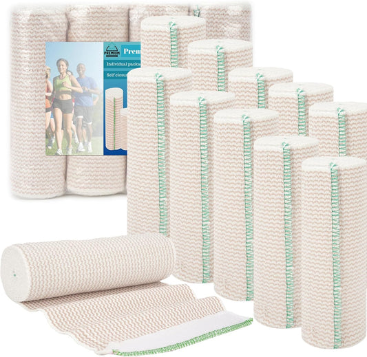 Premium Elastic Bandage Wrap 6 inch 10 Pack Reusable Versatile Self-Closing Compression Bandage Wraps for Ankles, Wrists Knee, Tummy and Body Cotton Lymphedema Wraps for Legs Latex-Free