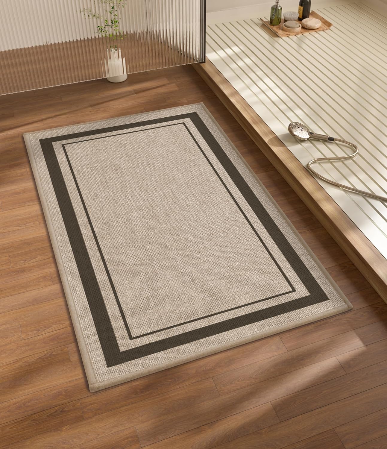 chakme Bathroom Rugs Mat 32x17, Ultra Thin Non Slip Bath Mat Quick Dry Absorbent Bath Mat for Bathroom Floor, (Light Beige, 32"x17")