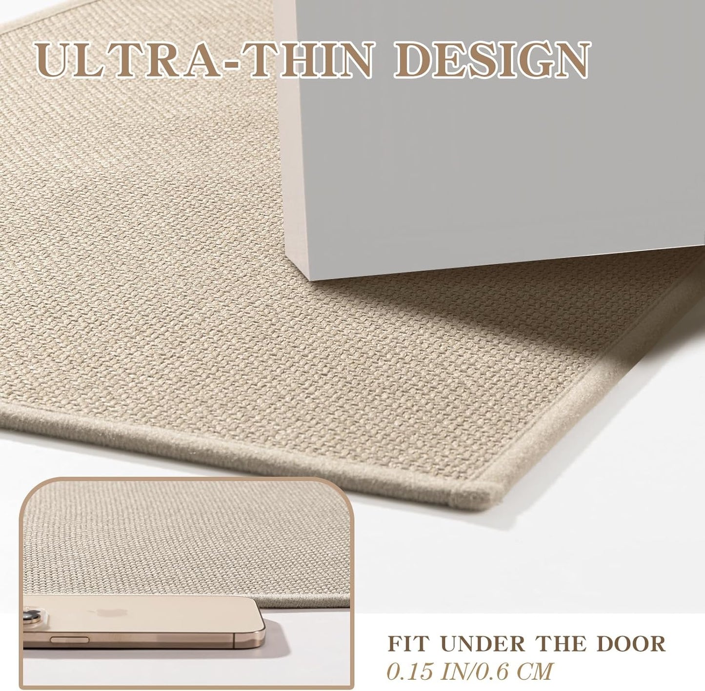 chakme Bathroom Rugs Mat 47x17, Ultra Thin Non Slip Bath Mats Runner Quick Dry Absorbent Bath Mat for Bathroom Floor, (Light Beige, 47"x17")