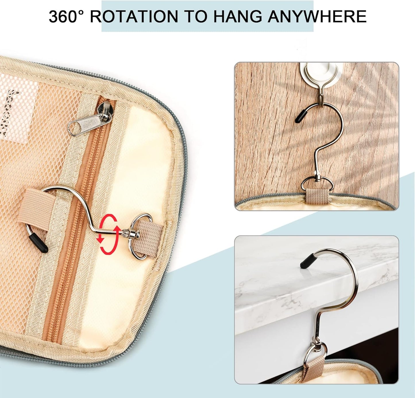 Hanging Travel Toiletry Bag for Women and Men, 6 Organizer Compartments, Extra Large Toiletries Bag, Bathroom Cosmetic Bag, Water-resistant Makeup Bag, Holds Full-Size Shampoo, Blue