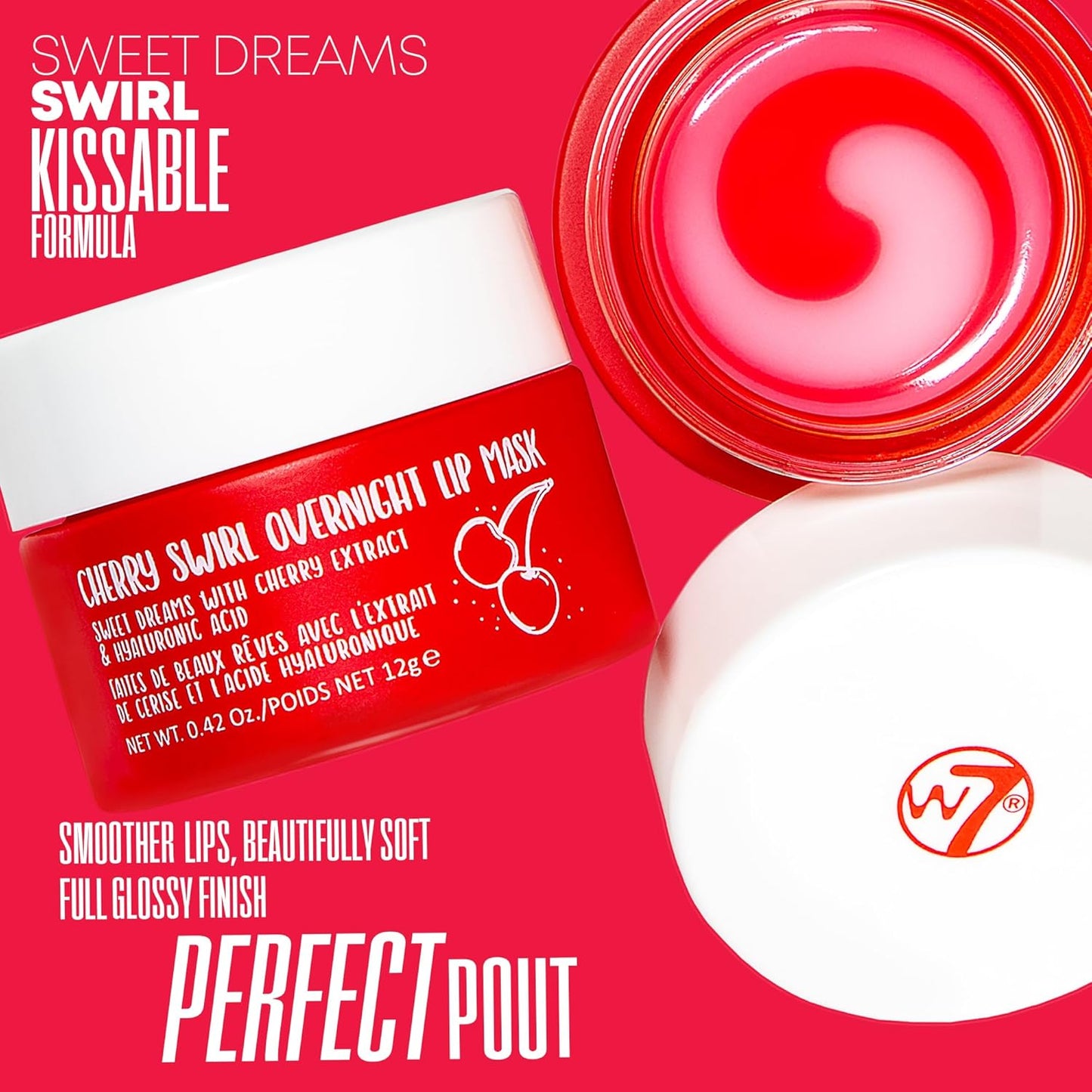 W7 Sweet Dreams Overnight Cherry Swirl Lip Mask - Cherry Extract & Hyaluronic Acid - For Hydrated, Full Looking & Irresistible Lips