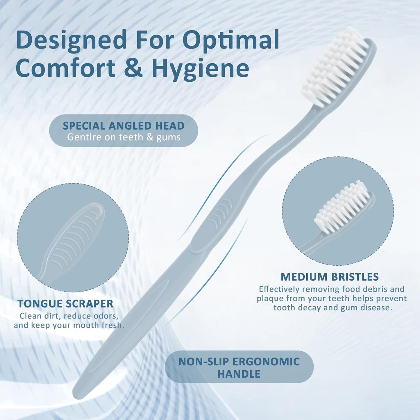 40-Pack Individually Wrapped Toothbrushes with Tongue Scraper | Bulk Soft Bristle Toothbrush Set for Adults, Travel-Friendly Disposable Toothbrushes for Hotels, Dental Offices(Multi-Colored)