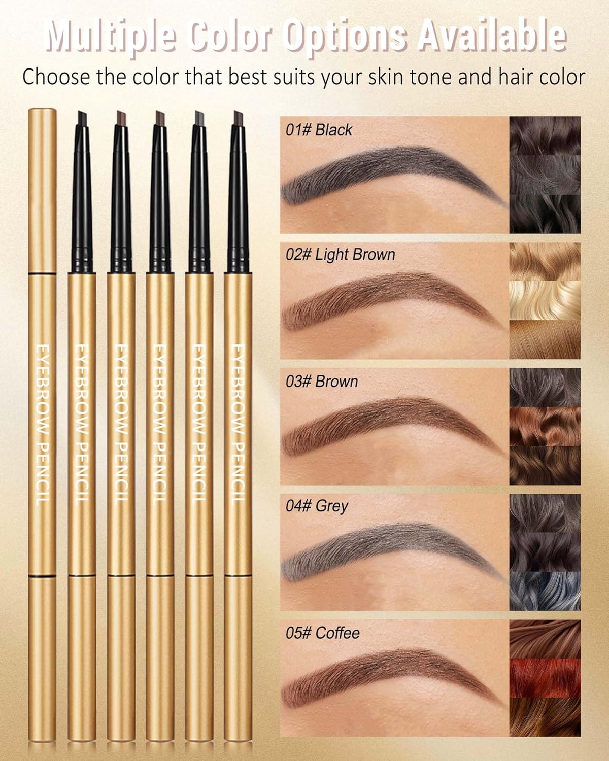 Eyebrow Pencil, 12Pcs Light Brown Ultra-Fine Retractable Eye Brow Pencil,Long-Lasting Waterproof Eyebrow Tint Pen Kit for Define Shape and Fill Brow,Thanksgiving Eye Makeup Gift Set for Women Girl-02