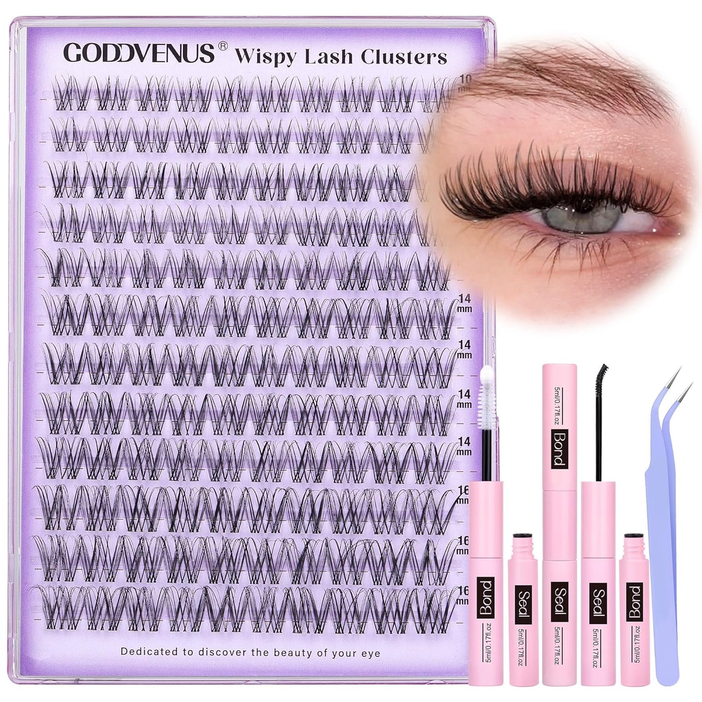 Invisible Band Lash Clusters Kit Wispy Natural Cluster Eyelash Extension Kit DIY Lash Extension Kit C Curl 10-16MM Eyelash Clusters Volume Individual Lashes Kit by Goddvenus