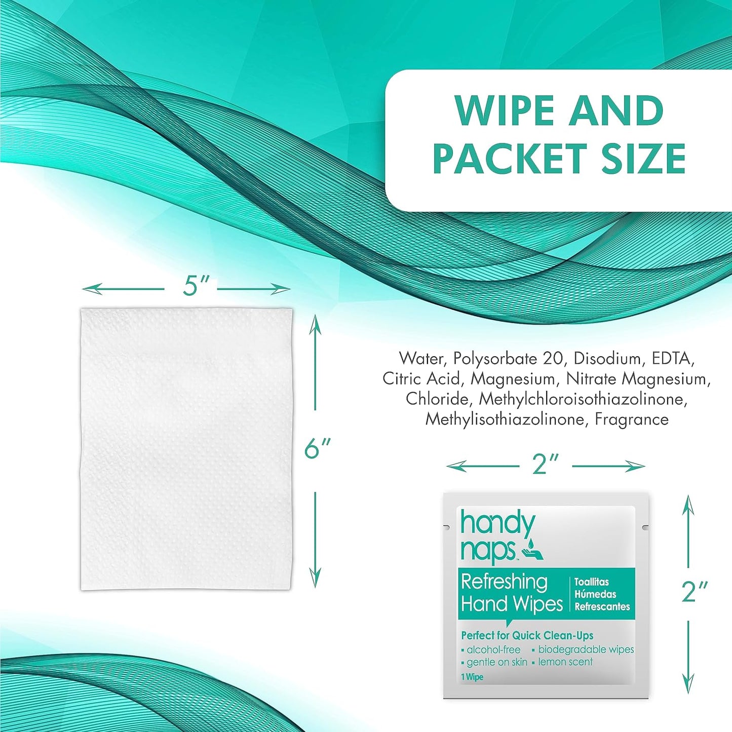 Handynaps Alcohol-Free Hand Wipes With Fresh Lemon Scent, Gentle On The Skin - Box of 100 Individually Wrapped Wipes For Adults and Kids, Travel Essentials