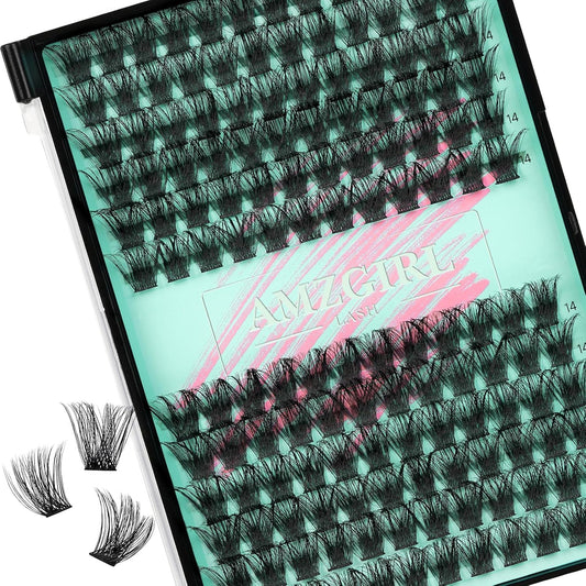 Wispy Lash Clusters Eyelash Extensions 144pcs Individual Lashes Cluster 14mm C Curl Fake Eyelash with Thin Band DIY Cluster Lashes At Home For Beginners (C-14mm)