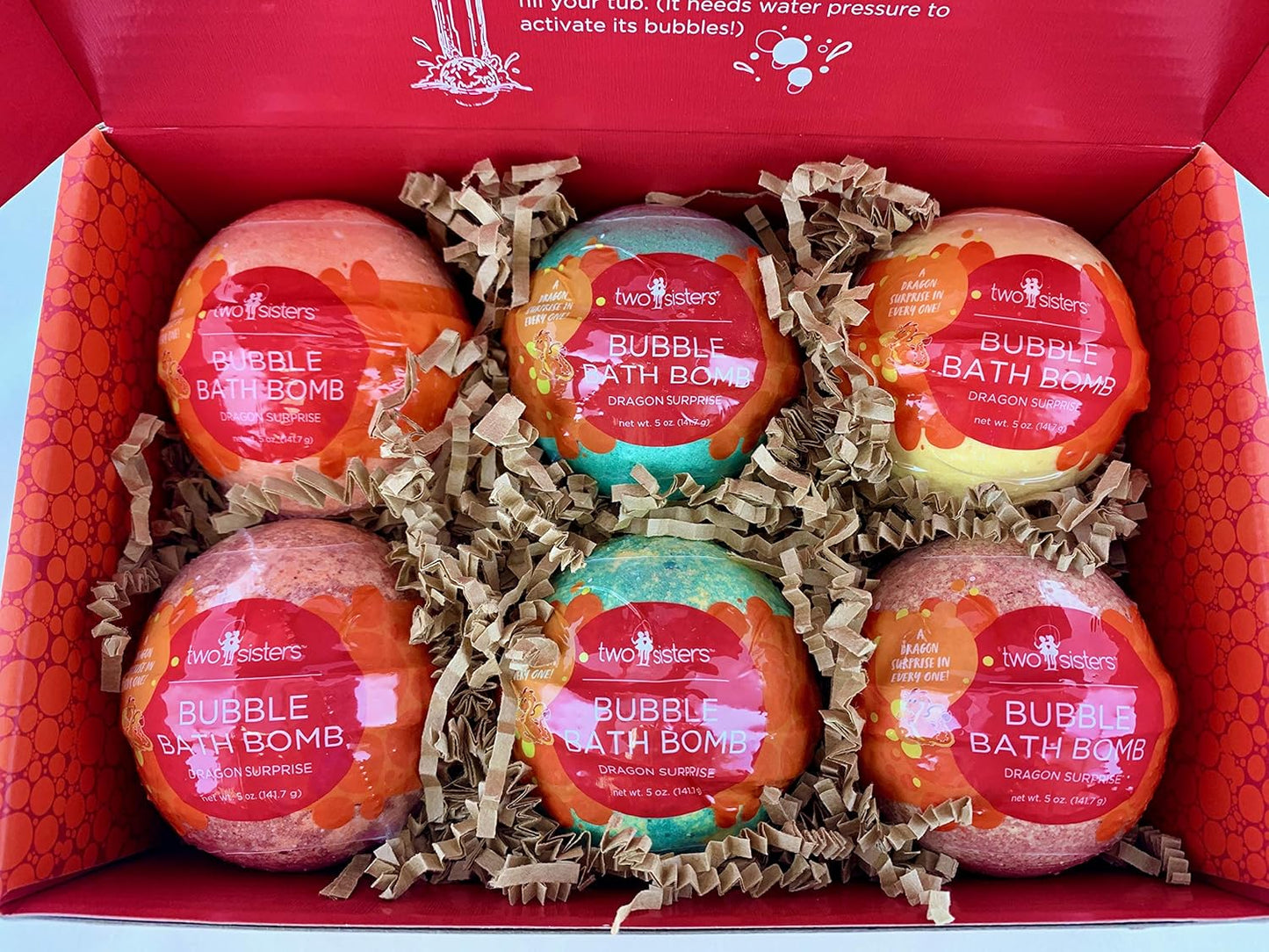 Dragon Bath Bombs for Kids with Surprise Toys Inside (6 Pack) - Large Bubble Bomb, Gentle and Safe, USA Made, Birthday Gift for Boys and Girls by Two Sisters