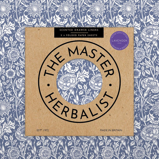 Lavender Scented Drawer Liners in a Blue William Morris Design | Pack of 5 Folded Sheets | Contains Lavender Essential Oils | Made in The UK.